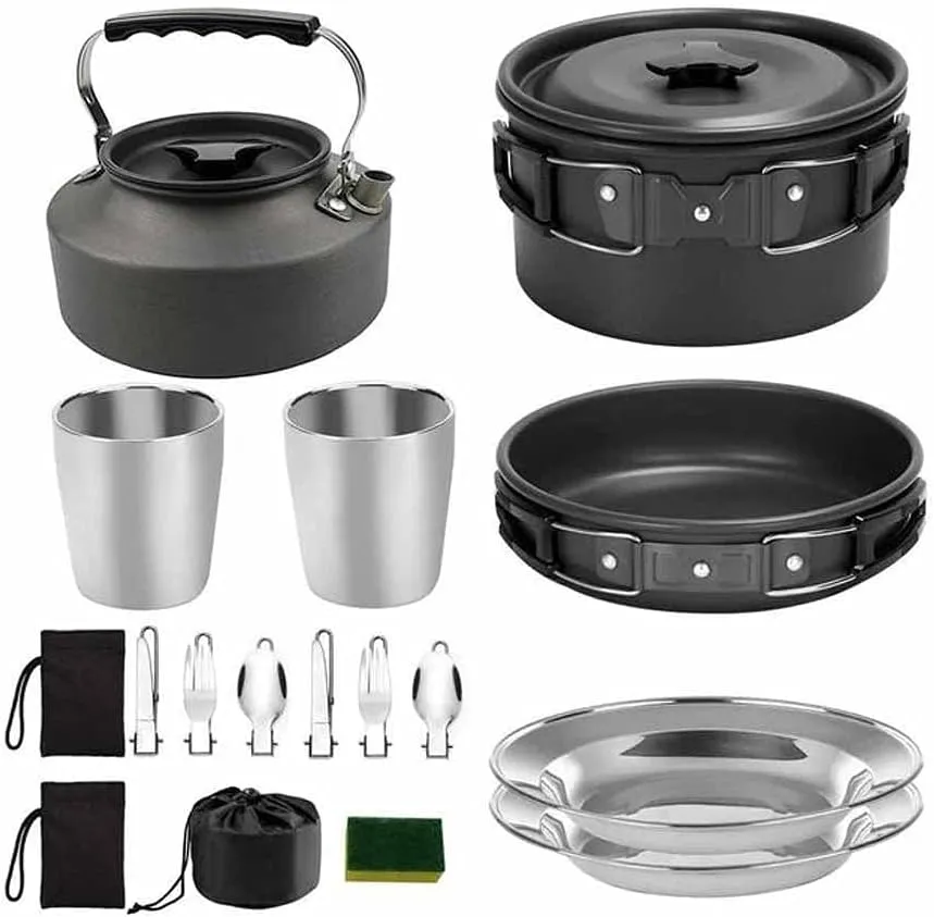 Camping Cookware Portable Pot Pan Cup Teaport Set Folding Outdoor Cooking Set Hiking Picnic Tableware Tool Travel Equipment (Color : B) (B)