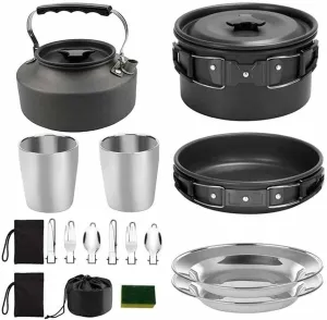 Camping Cookware Portable Pot Pan Cup Teaport Set Folding Outdoor Cooking Set Hiking Picnic Tableware Tool Travel Equipment (Color : B) (B)