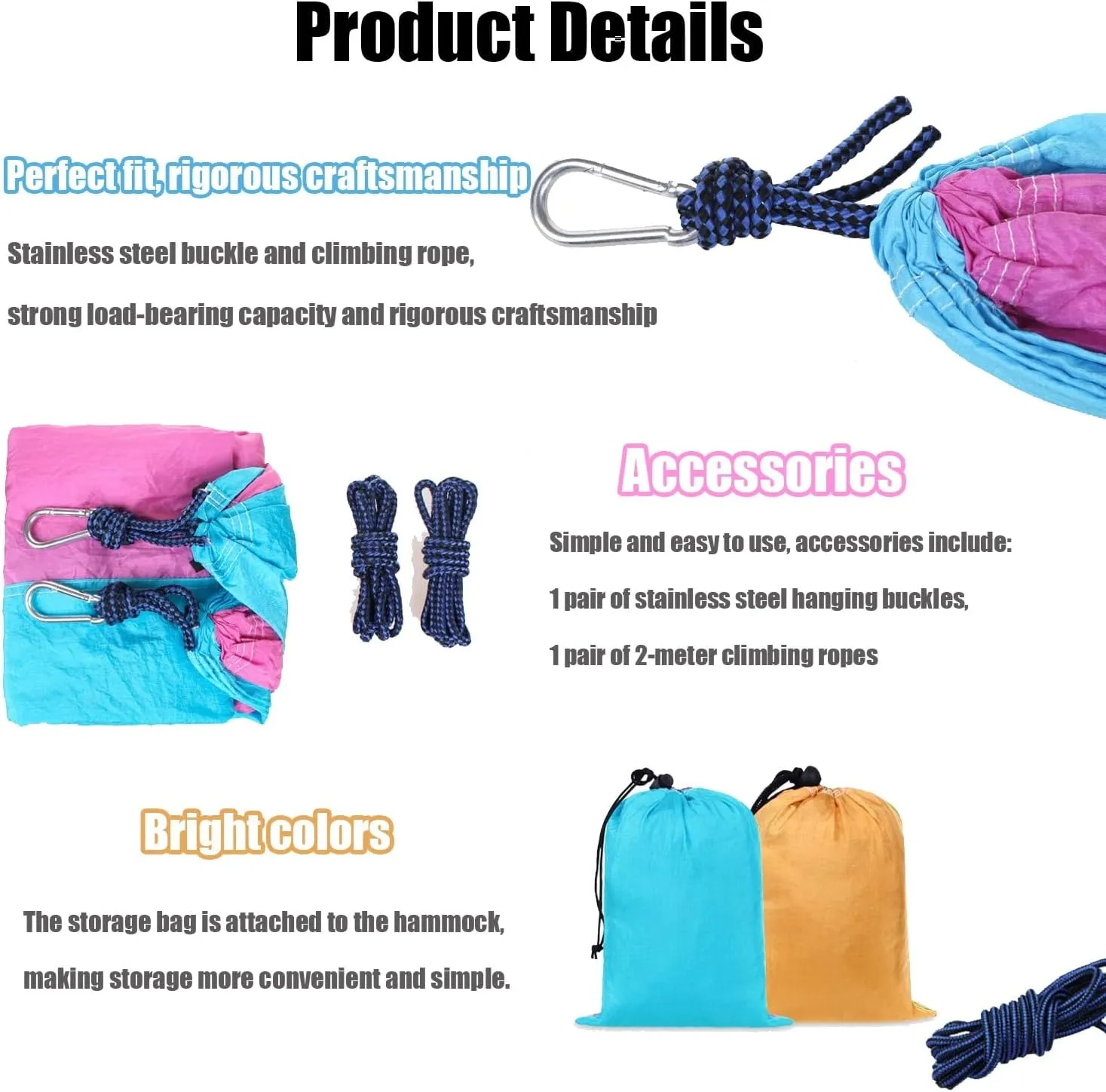 Camping Hammock 210T Nylon Breathable Hammock Tent with Tree Straps & Aluminum Alloy Carabiners Travel Hammock Quick Drying for Hiking Backpacking Garden (Color : C, Size : 220x90cm)