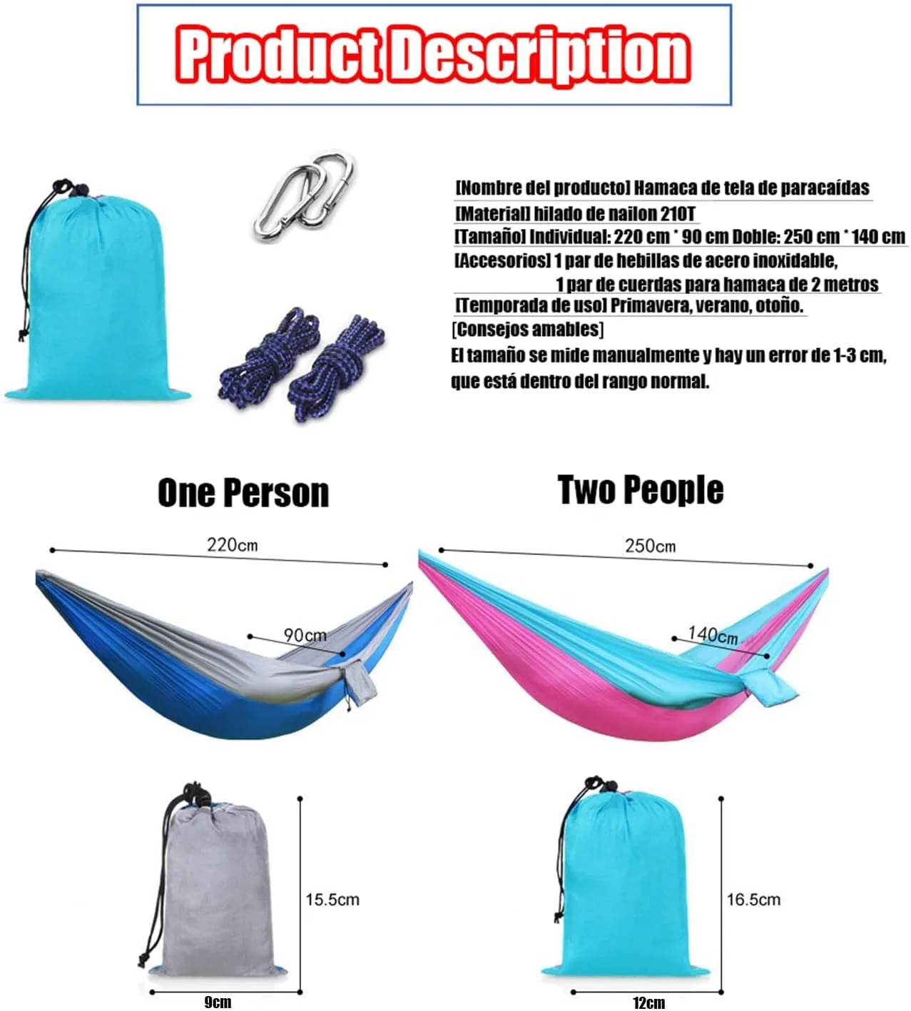 Camping Hammock 210T Nylon Breathable Hammock Tent with Tree Straps & Aluminum Alloy Carabiners Travel Hammock Quick Drying for Hiking Backpacking Garden (Color : D, Size : 220x90cm)
