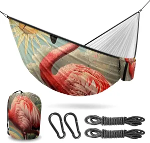 Camping Hammock Double & Single Portable Hammocks with 2 Tree Straps, Great for Hiking,Backpacking,Hunting,Outdoor,Beach,Camping, Flamingo (43)