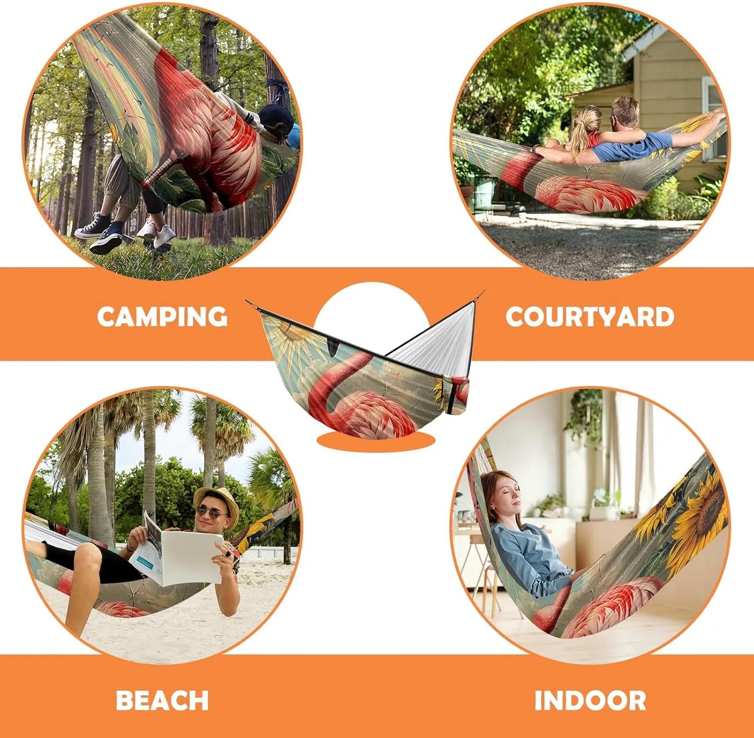 Camping Hammock Double & Single Portable Hammocks with 2 Tree Straps, Great for Hiking,Backpacking,Hunting,Outdoor,Beach,Camping, Flamingo (43)