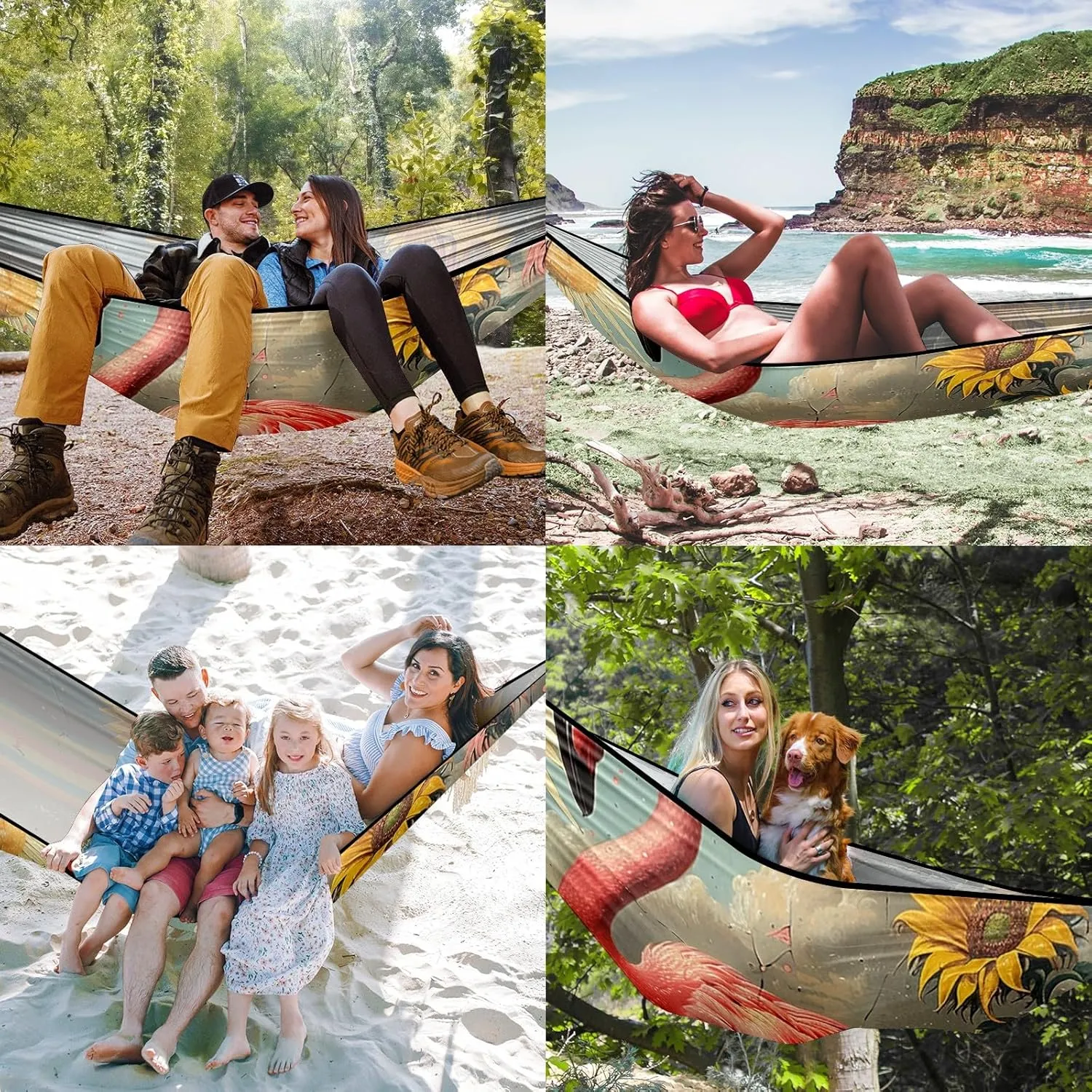 Camping Hammock Double & Single Portable Hammocks with 2 Tree Straps, Great for Hiking,Backpacking,Hunting,Outdoor,Beach,Camping, Flamingo (43)