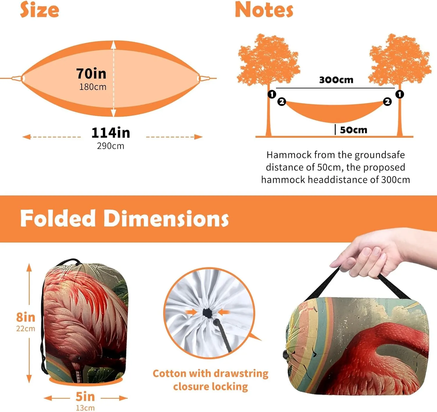 Camping Hammock Double & Single Portable Hammocks with 2 Tree Straps, Great for Hiking,Backpacking,Hunting,Outdoor,Beach,Camping, Flamingo (43)