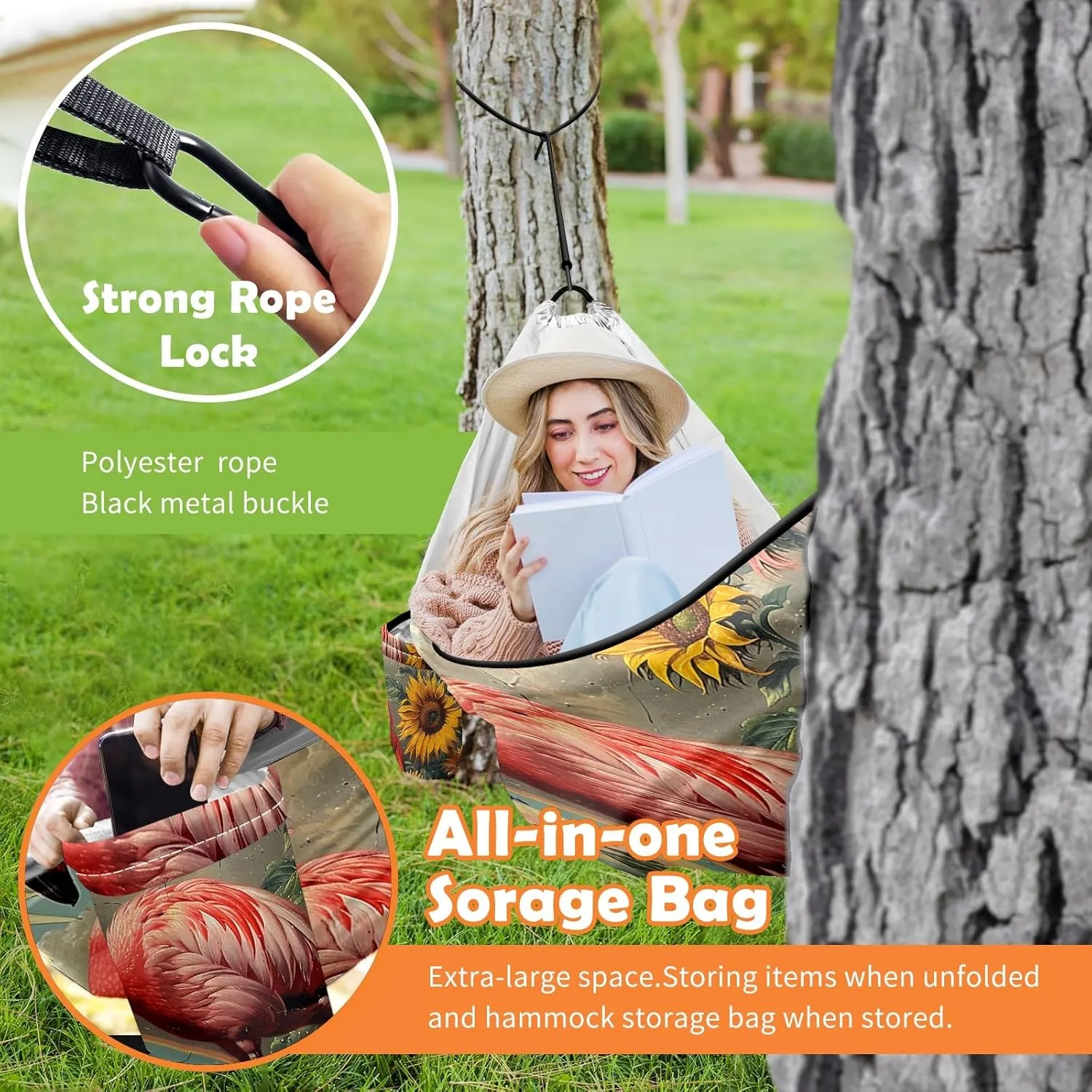 Camping Hammock Double & Single Portable Hammocks with 2 Tree Straps, Great for Hiking,Backpacking,Hunting,Outdoor,Beach,Camping, Flamingo (43)