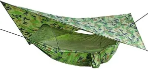 Camping Hammock Outdoor Camping Hammock with Mosquito Net and Tent Tarp, Portable Single Double Parachute Hammock Rain Fly Set for Hiking, Camping, Backpacking, Travel, Backyard, Beac