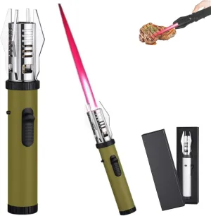 Camping Outdoor Windproof Straight Flame Lighter, Metal Big Fire Sun Beam Windproof Torch Lighter, Rechargeable Adjustable Flame with Safety Lock Igniter for Candle Cigar BBQ(Green)