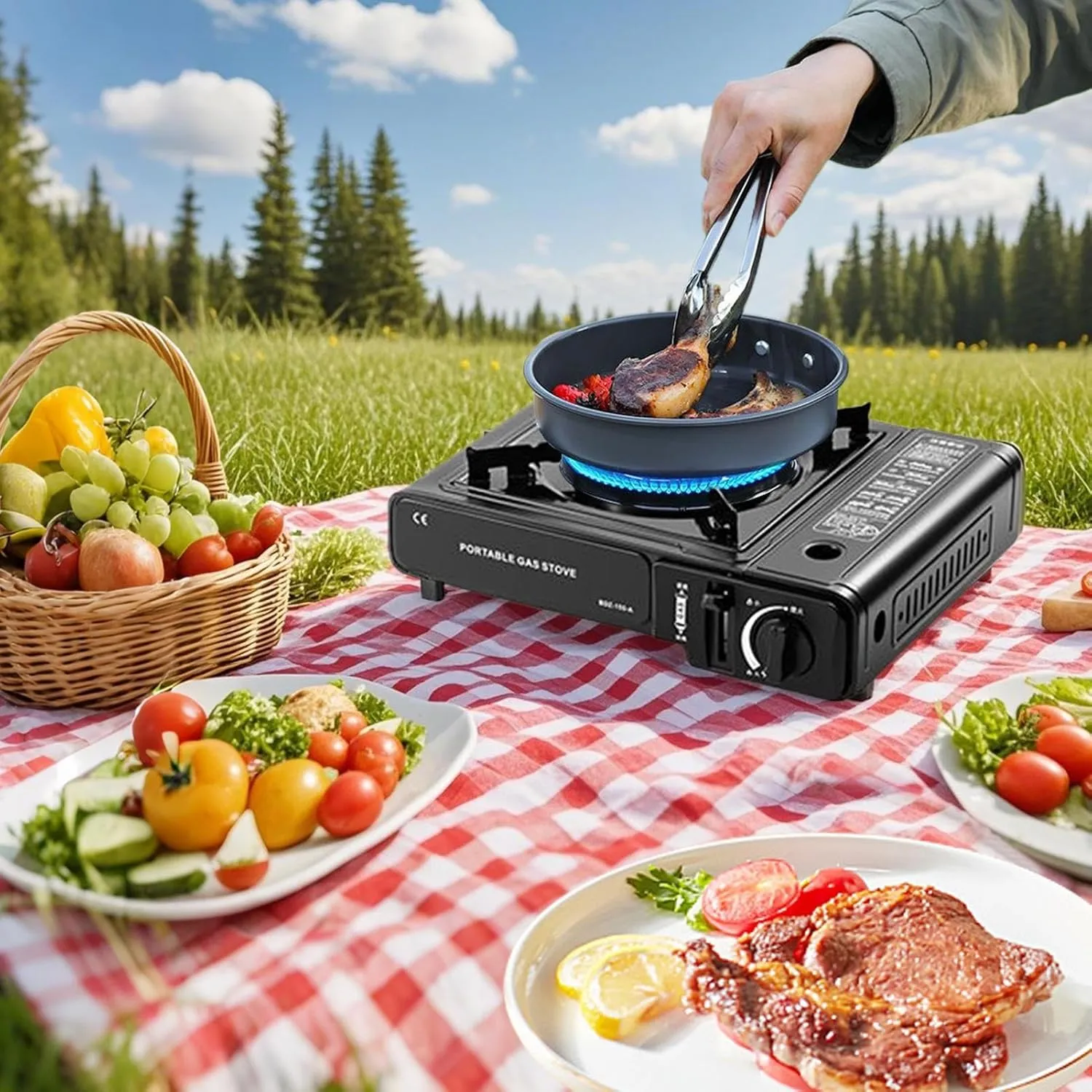 Camping Stove - Lightweight Outdoor Cooker with 2900W Burner, Compact Camp Cooking Equipment for BBQ, Tailgates, Backyard Grilling, Easy Flame Control Gadget for Travel and Adventure