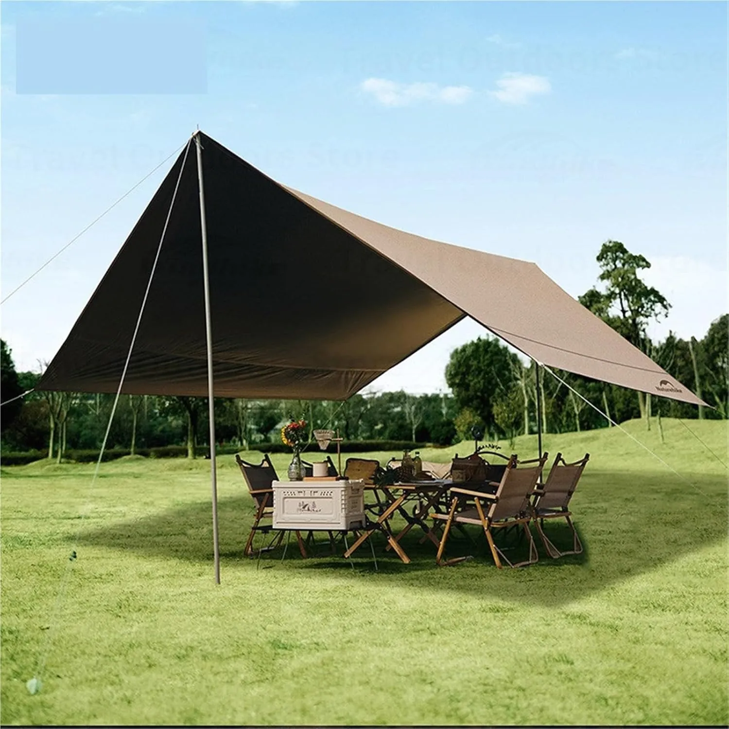 Camping Sun Shade UV Waterproof PU18000 Outdoor Tarp Large Space 17㎡ Shelter Black Coating Canopy Awning(Brown-S)