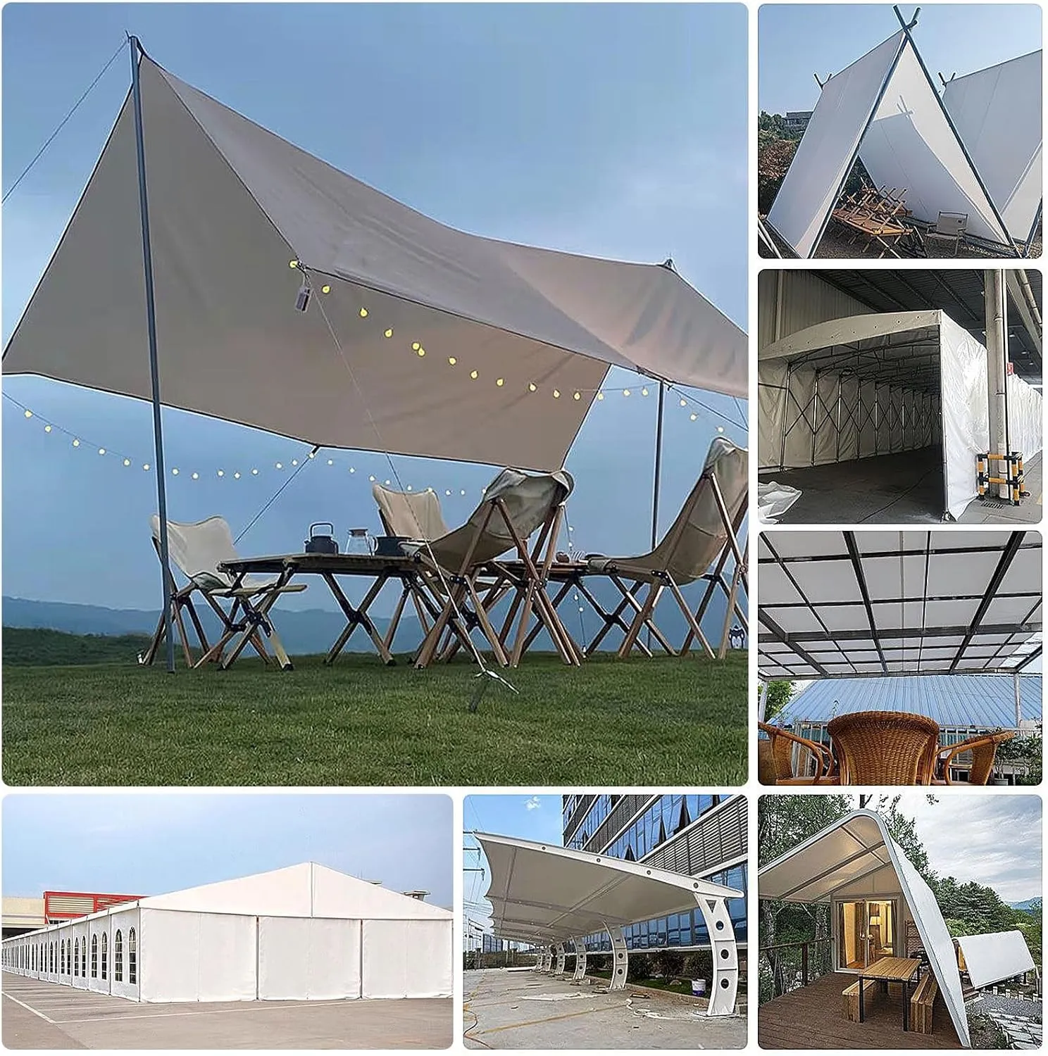Camping Tarp, Heavy Duty White Cover PVC Tarp for Garden Furniture, Ground Sheet, Pool Cover, Outdoor Camping, Caravan Covers(2x5m)