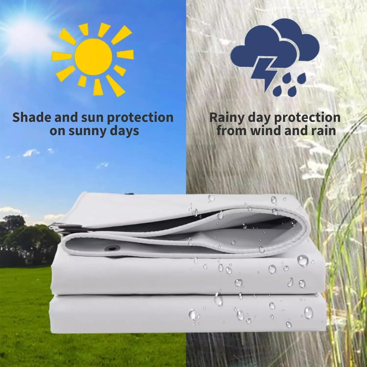 Camping Tarp, Heavy Duty White Cover PVC Tarp for Garden Furniture, Ground Sheet, Pool Cover, Outdoor Camping, Caravan Covers(2x5m)