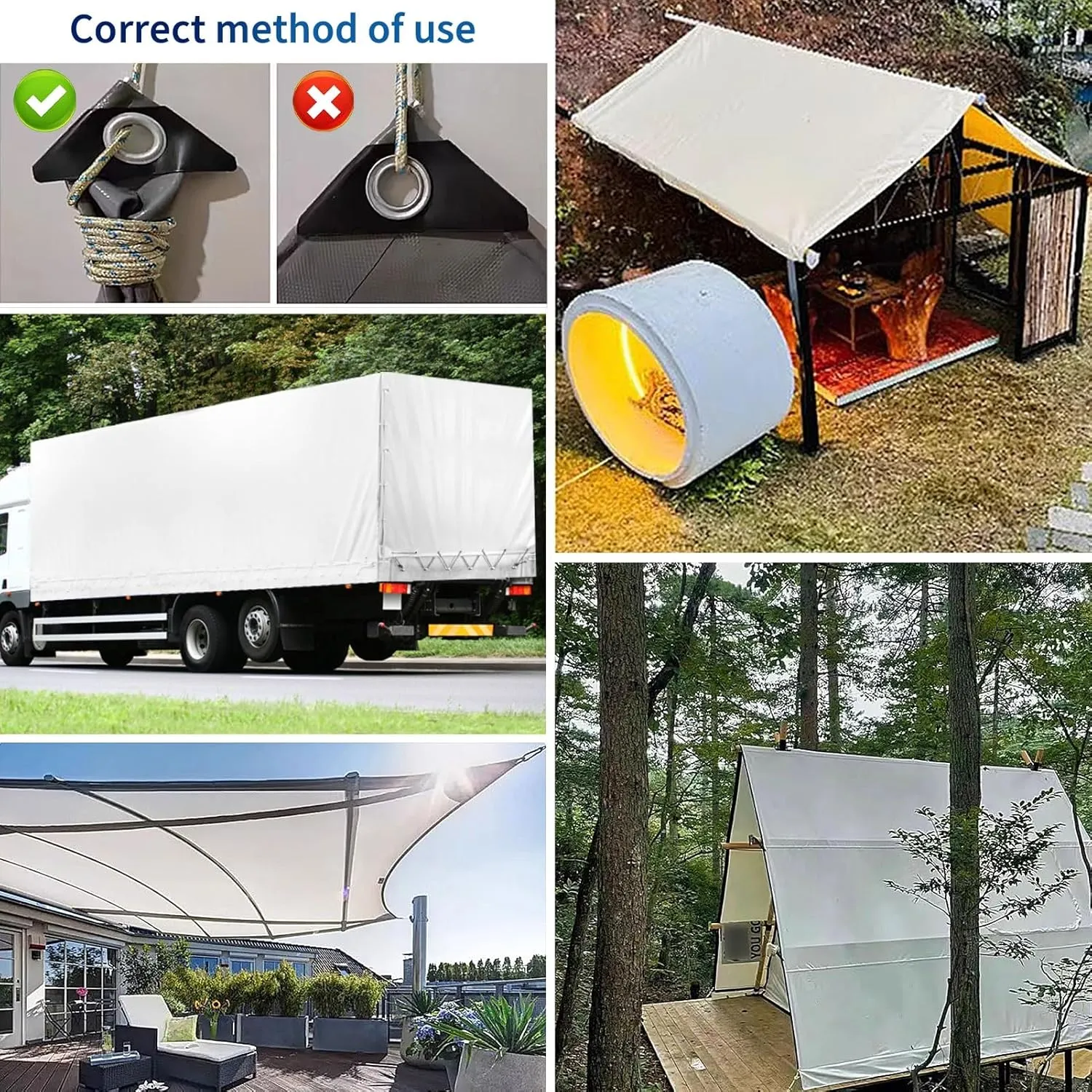 Camping Tarp, Heavy Duty White Cover PVC Tarp for Garden Furniture, Ground Sheet, Pool Cover, Outdoor Camping, Caravan Covers(2x5m)