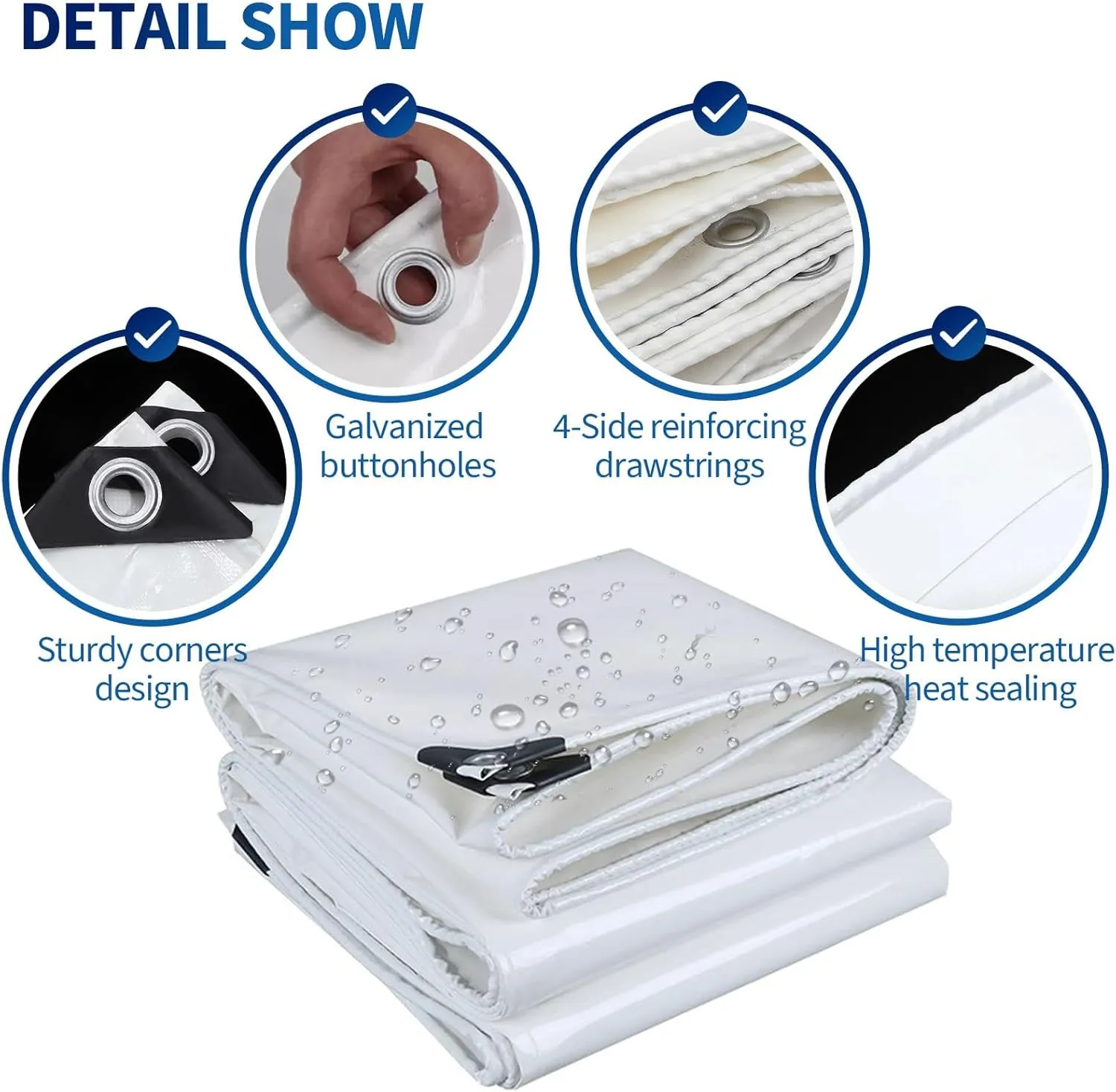 Camping Tarp, Heavy Duty White Cover PVC Tarp for Garden Furniture, Ground Sheet, Pool Cover, Outdoor Camping, Caravan Covers(2x5m)