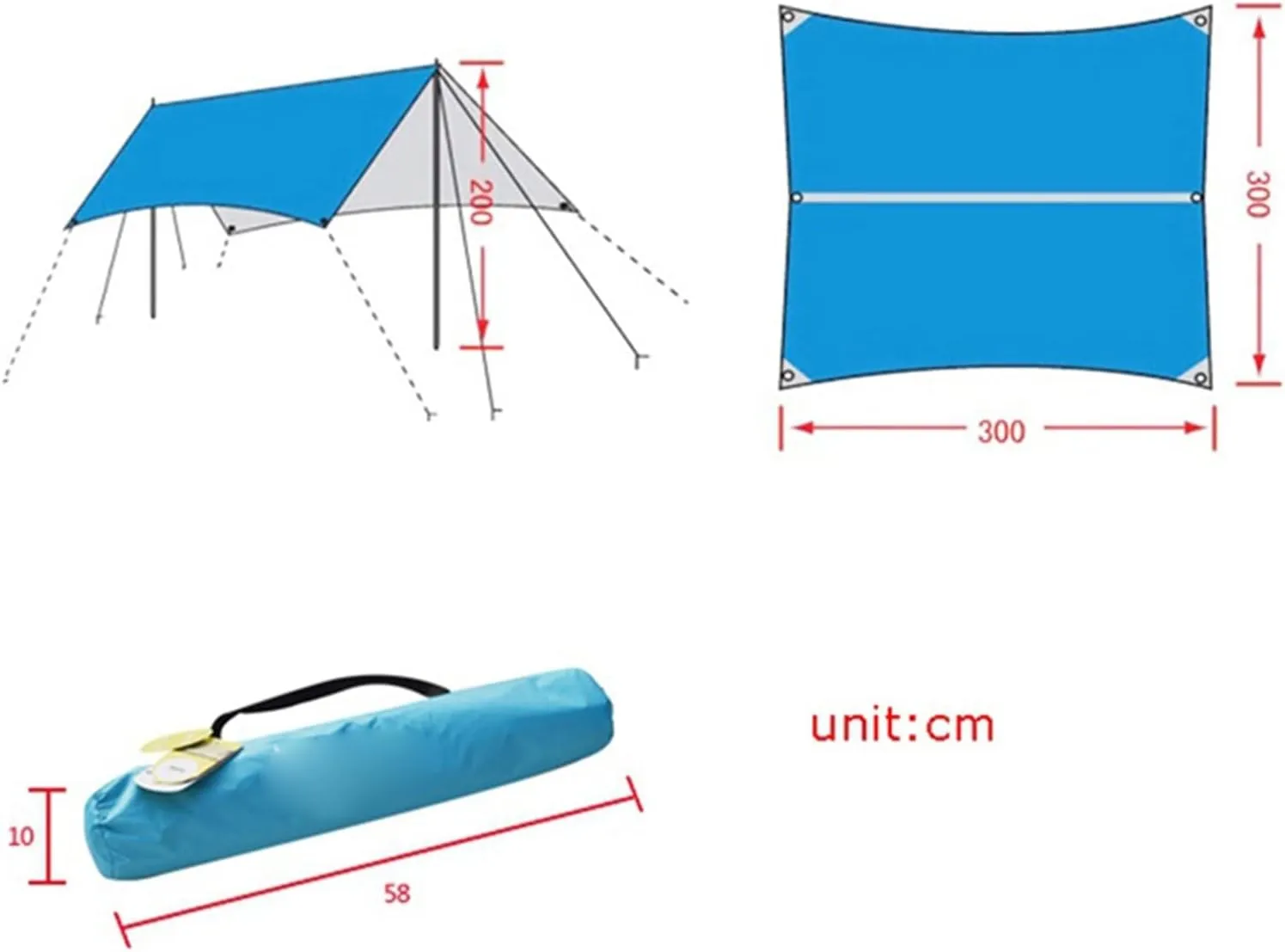 Camping Tent Waterproof Outdoor Awning Hammock Tarp Rain Fly Lightweight Camping Tent Sun Shelter for Tourism Hiking Beach Pergola (Color : Brown) (Bl