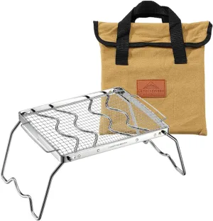 CAMPINGMOON Folding Campfire Grill with Cooking Grid Grate 9.5"x7.9" 304 Stainless Steel Camping Grill MS-1012-SW