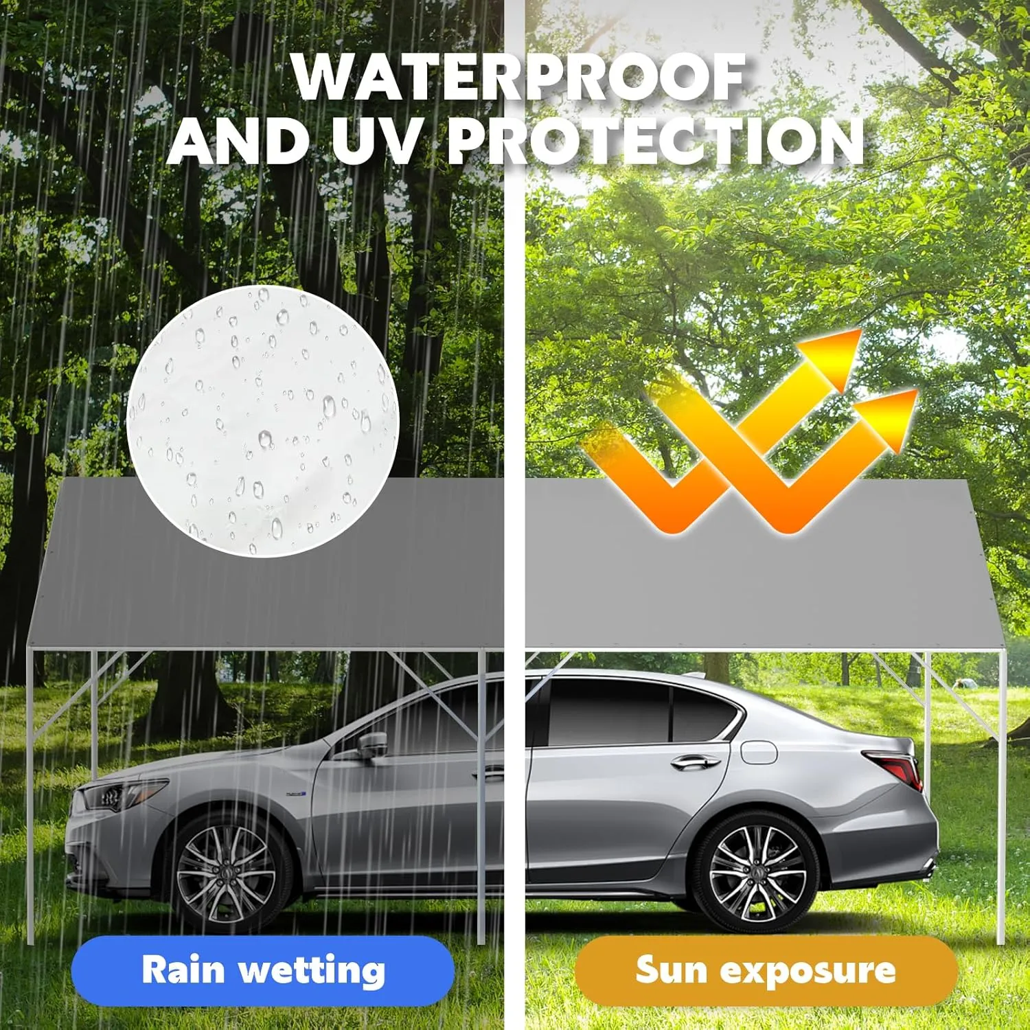 Canopy Replacement Cover for 10' x 20' Carport Frame, 200G Heavy Duty Replacement Top Cover for Car Garage, Waterproof & UV Protected Tarp with 48 Ball Bungees (Only Cover, Frame Not Included), Grey