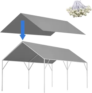 Canopy Replacement Cover for 10' x 20' Carport Frame, 200G Heavy Duty Replacement Top Cover for Car Garage, Waterproof & UV Protected Tarp with 48 Ball Bungees (Only Cover, Frame Not Included), Grey