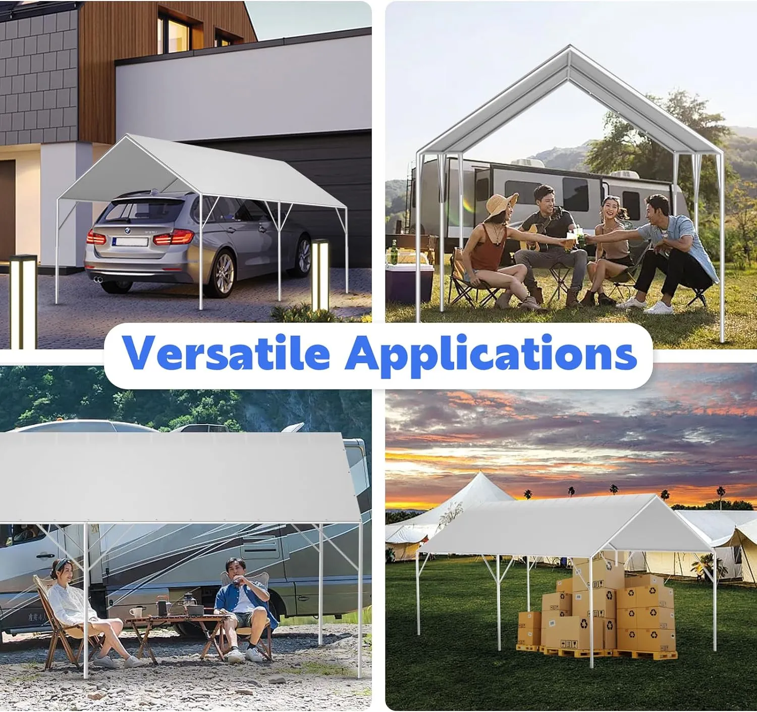 Canopy Replacement Cover for 10' x 20' Carport Frame, 200G Heavy Duty Replacement Top Cover for Car Garage, Waterproof & UV Protected Tarp with 48 Ball Bungees (Only Cover, Frame Not Included), Grey