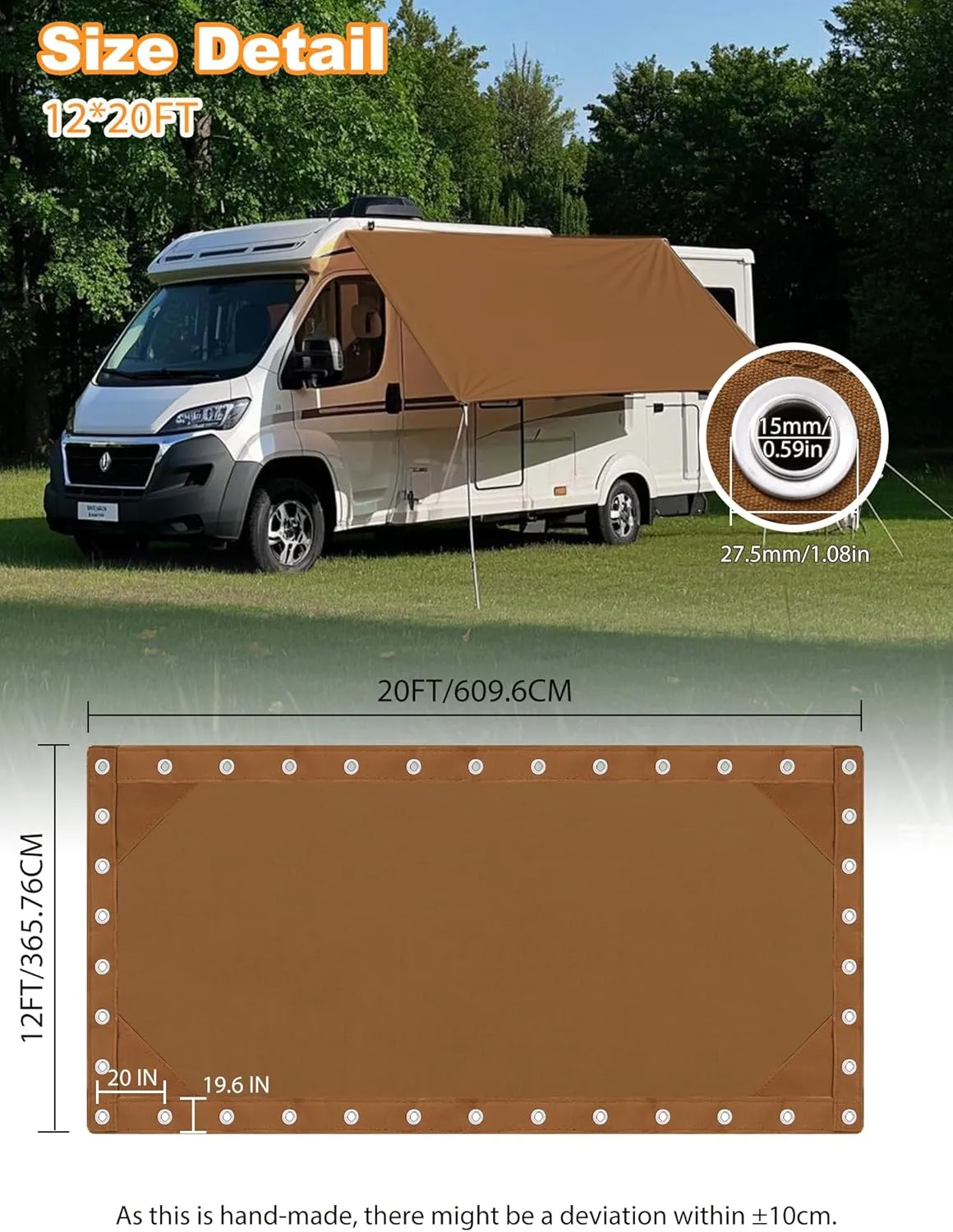 Canvas Tarp 12x20ft 22Mil Water-Resistant Tarps with Aluminum Grommets, 14OZ UV-Resistant Tarpaulin,Heavy-Duty Multi-Use Cloth Covers for Wood/Car/Roof/Boat/Camp/Canopy