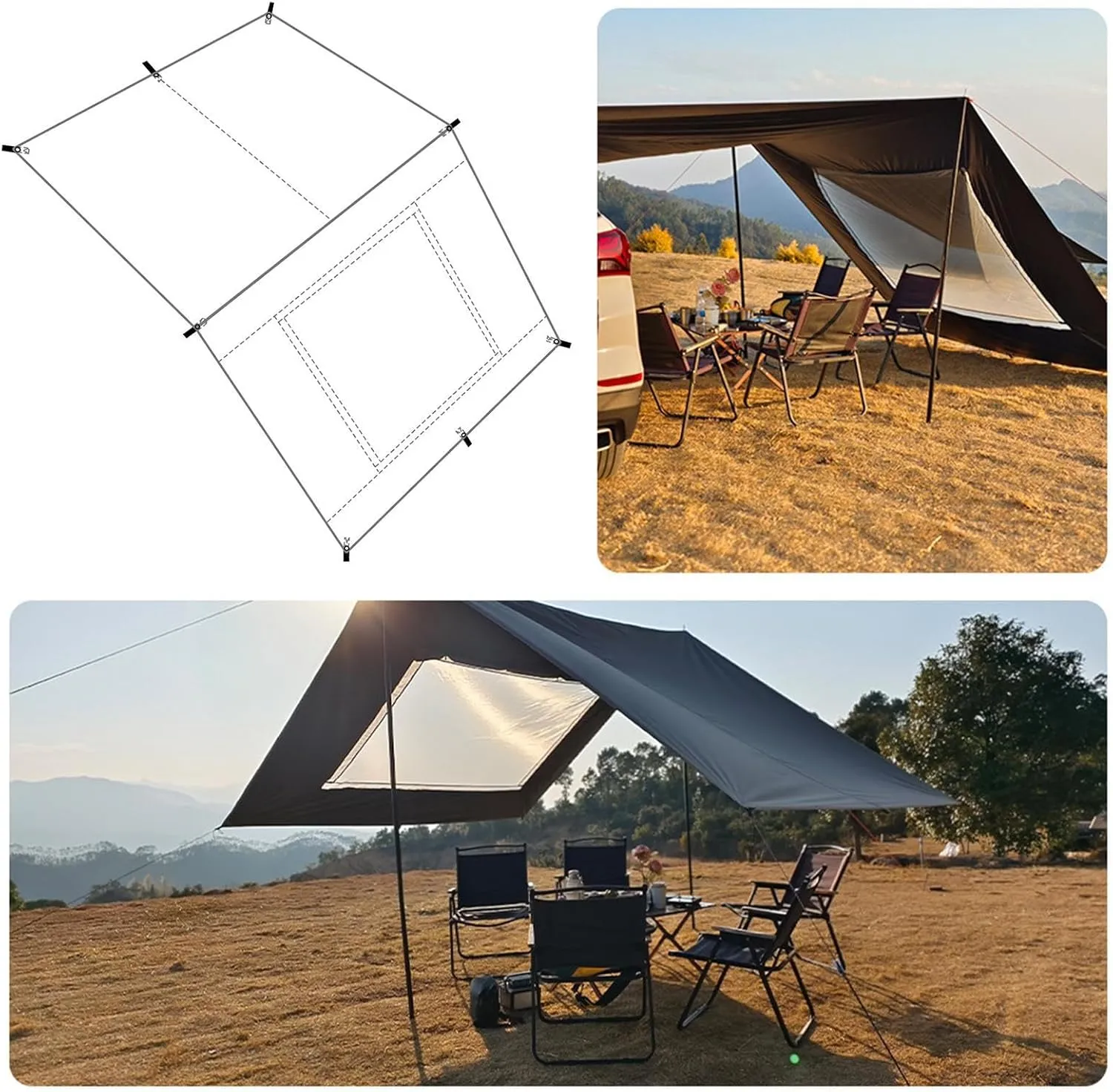 Car Awning Camping Tarp - Car Awning Camperr | Vehicles Tent | Sun Canopy for Outdoor | Foldable Uv-Resistant Automotoive Awniing with Screen for Overlanding Camping Fishing Picnics Beach Parking