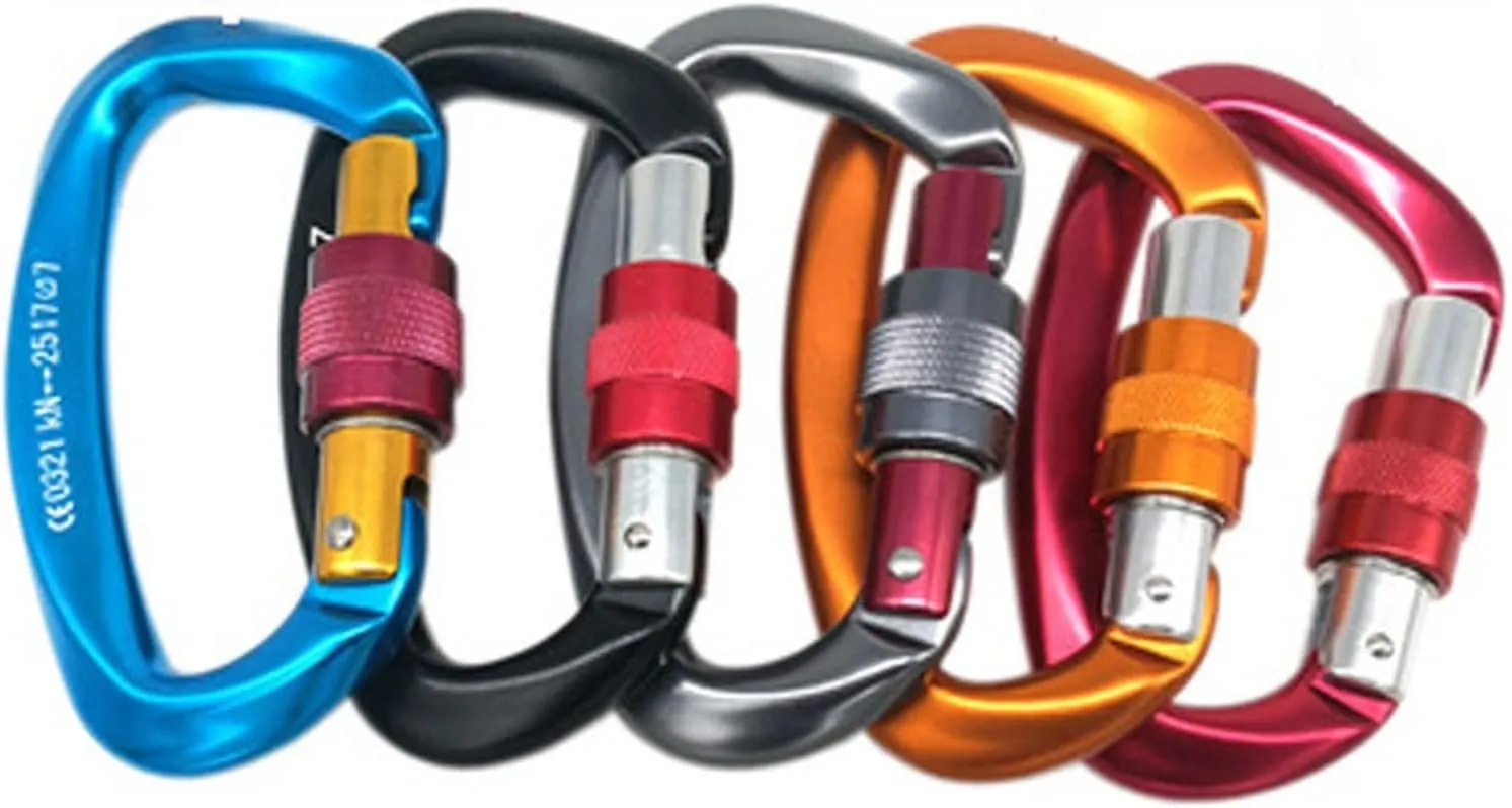Carabiner Snap Hooks 25KN Mountaineering Caving Rock ClimbingD Shaped Master Screw Lock Buckle Escalade Equipement