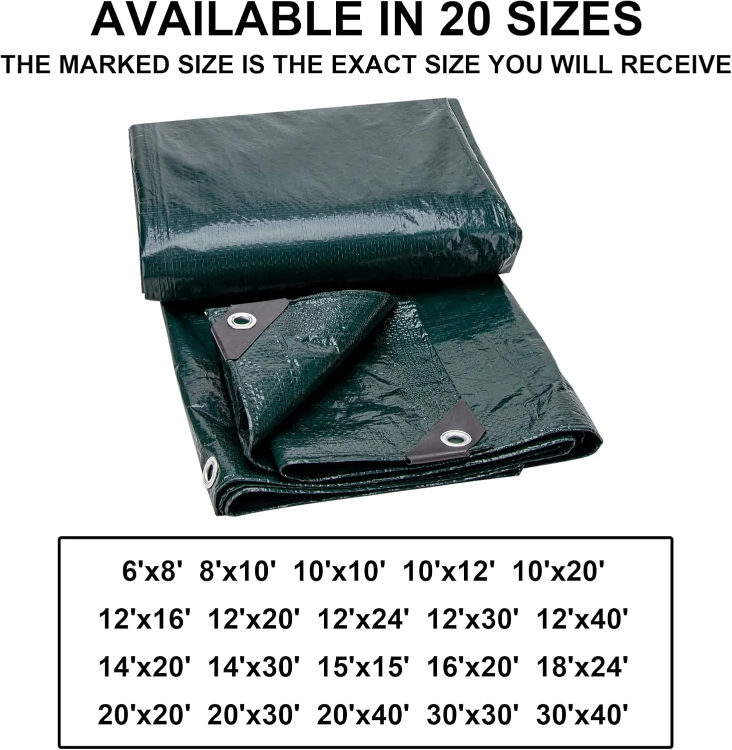 CARTMAN Finished Size 30x30 Feet Waterproof Green Tarp 8 Mil Thick, Multipurpose Protective Cover for Emergency Rain Shelter Camping Tarpaulin