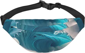 Cartoon Blue Sea Wave Men'S And Women'S Waist Pack, Crossbody Bag With Adjustable Belt For Running, Traveling, Sports, Hiking