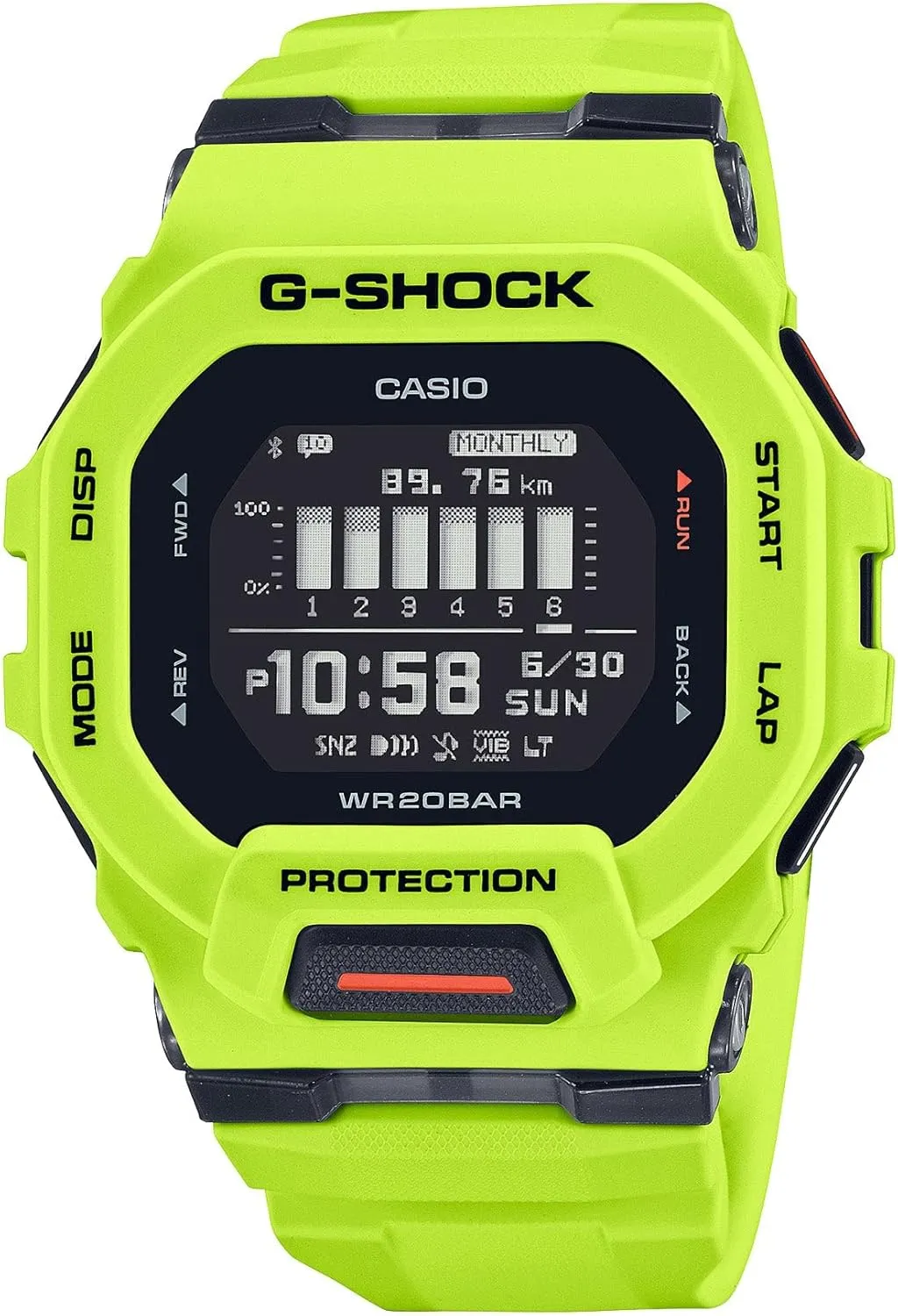 Casio G-Shock G-Squad Move Digital Connected Lime Green Resin Strap Fitness Watch GBD200-9