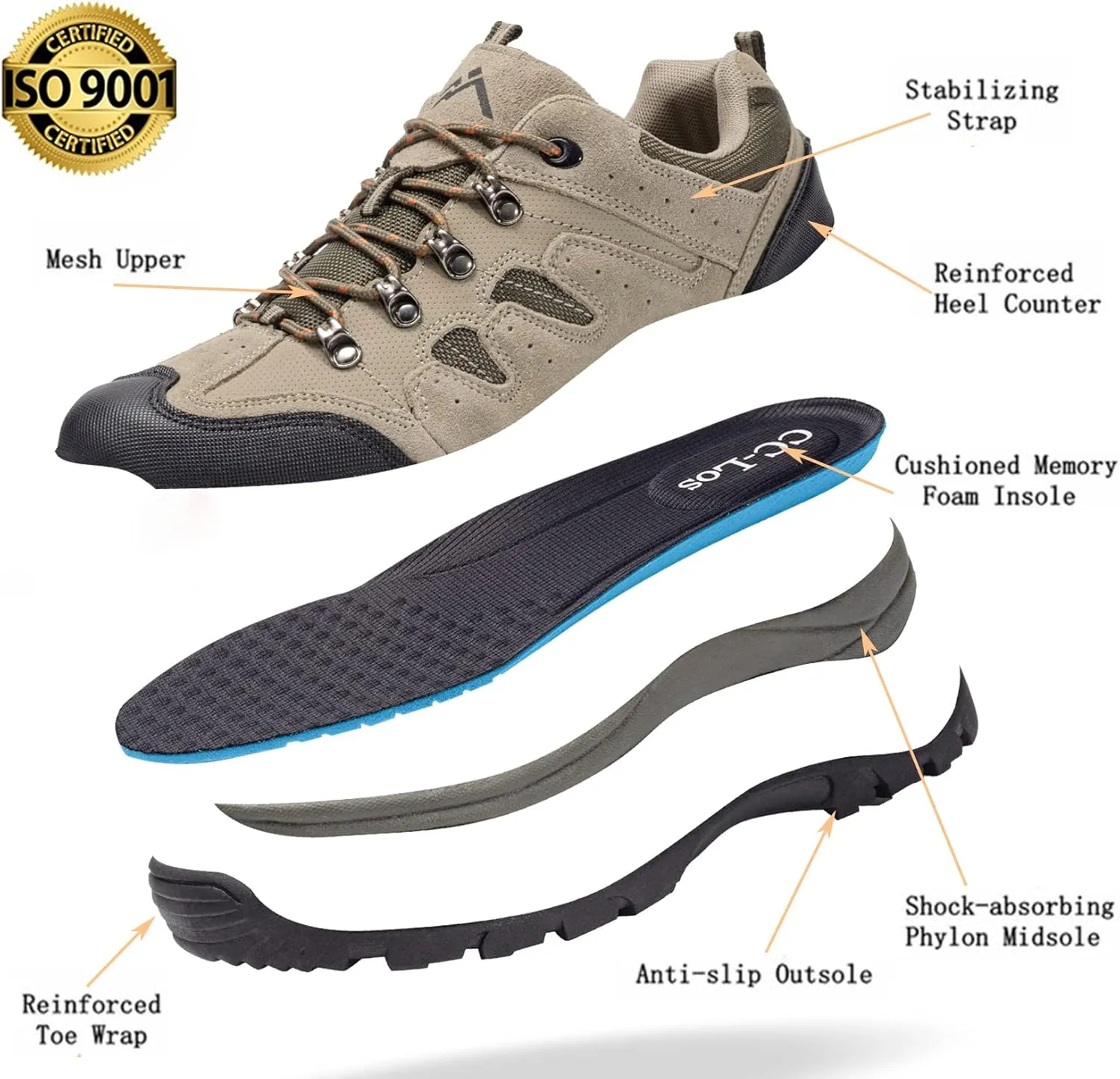 CC-Los Mens Hiking Shoes Outdoor Comfortable Trekking Shoe Lightweight Working Sneaker