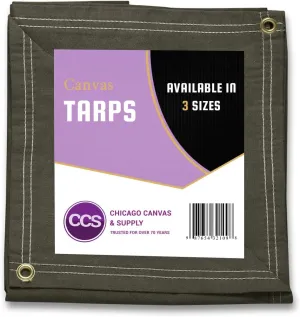 CCS Waterproof Canvas Tarp Cover (21oz) – Heavy Duty Duck Cloth, Waxed Canvas Tarpaulin with Rustproof Brass Grommets for Camping, Construction, Equipment & Outdoor Use (Olive Drab,6x8 Ft)