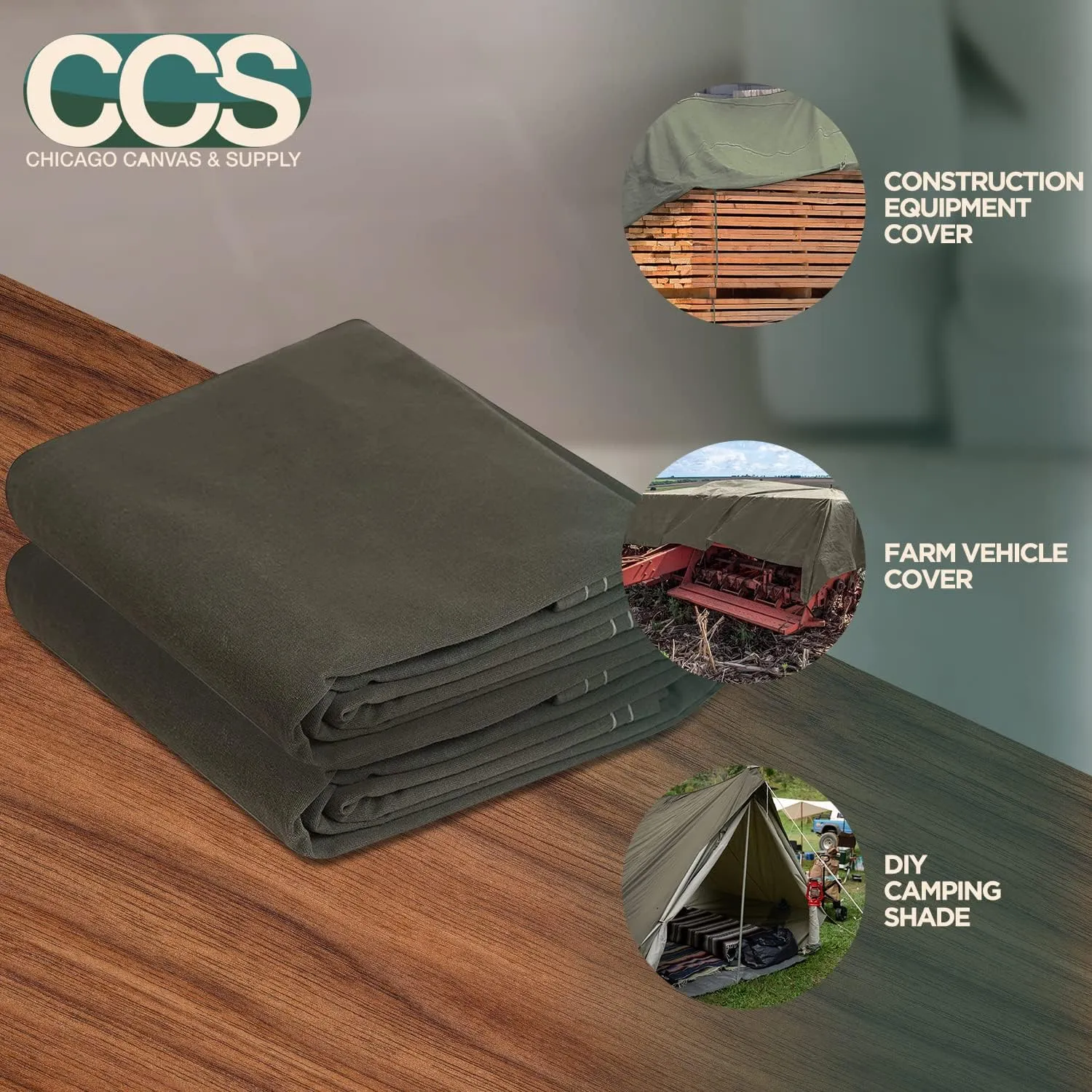 CCS Waterproof Canvas Tarp Cover (21oz) – Heavy Duty Duck Cloth, Waxed Canvas Tarpaulin with Rustproof Brass Grommets for Camping, Construction, Equipment & Outdoor Use (Olive Drab,6x8 Ft)