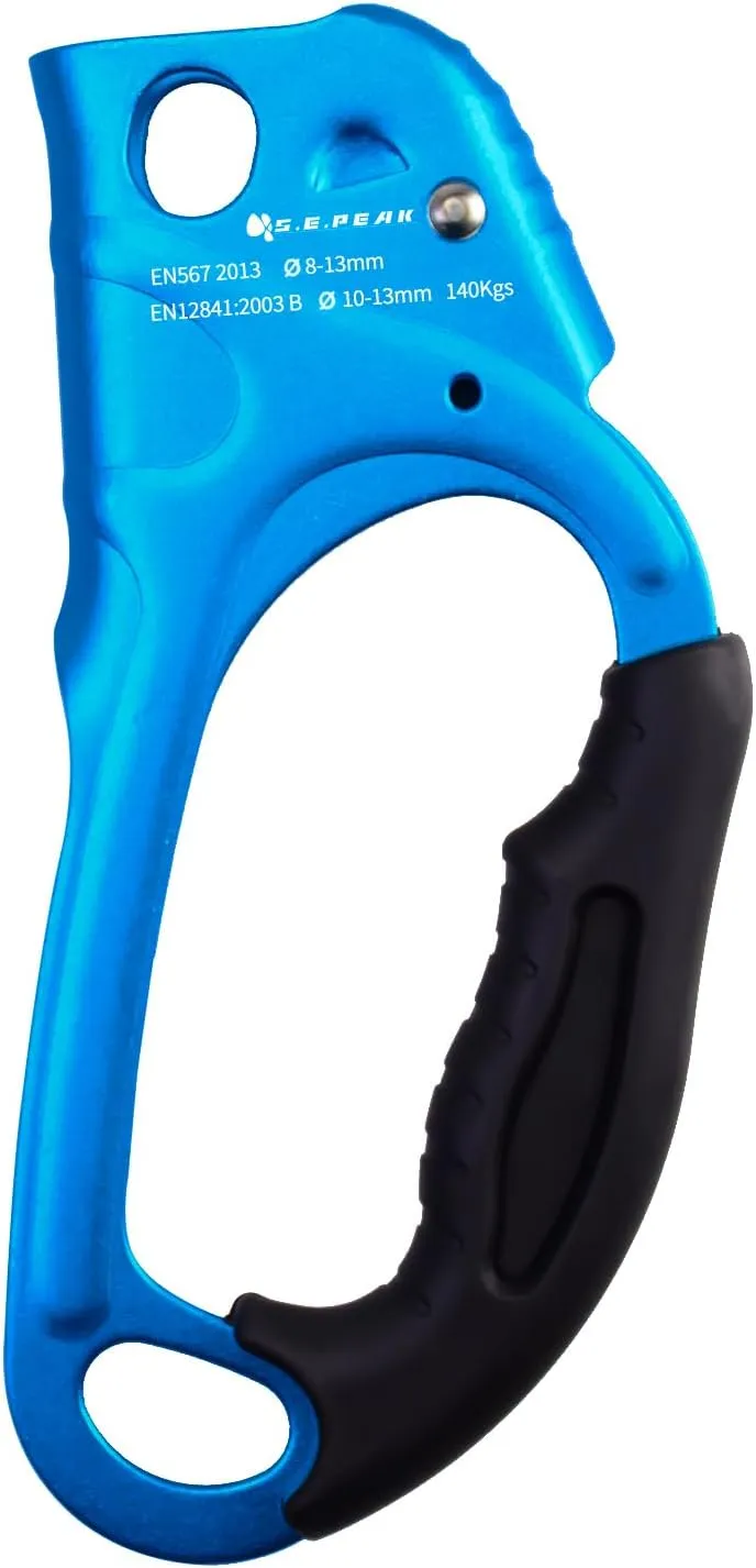 CE Hand Ascender,140kgs Rappelling Gear Equipment with Ergonomic Rubber Handle for Rock Climbing Tree Arborist, Climbing Rescue Caving, Mountaineering, 8~13MM Rope, 4kN,Right/Left Hand