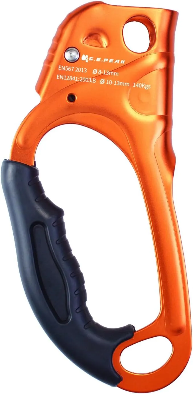 CE Hand Ascender,140kgs Rappelling Gear Equipment with Ergonomic Rubber Handle for Rock Climbing Tree Arborist, Climbing Rescue Caving, Mountaineering, 8~13MM Rope, 4kN,Right/Left Hand