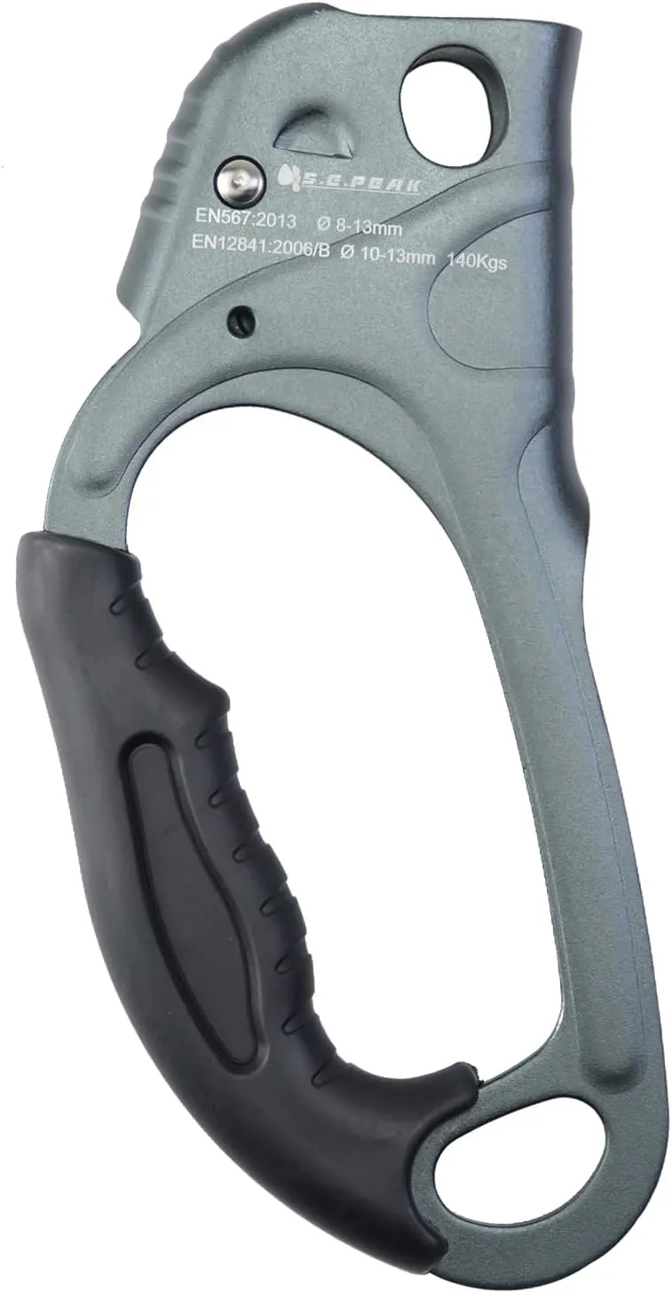 CE Hand Ascender,140kgs Rappelling Gear Equipment with Ergonomic Rubber Handle for Rock Climbing Tree Arborist, Climbing Rescue Caving, Mountaineering, 8~13MM Rope, 4kN,Right/Left Hand