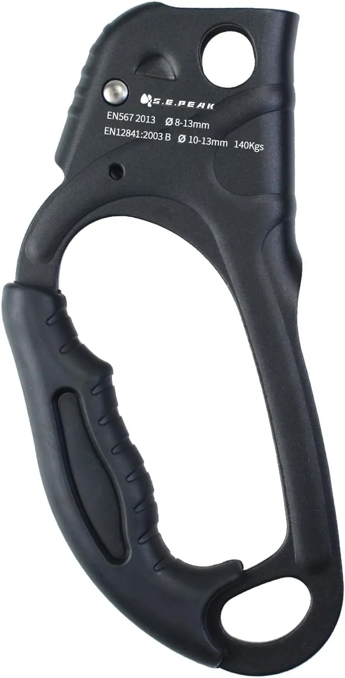 CE Hand Ascender,140kgs Rappelling Gear Equipment with Ergonomic Rubber Handle for Rock Climbing Tree Arborist, Climbing Rescue Caving, Mountaineering, 8~13MM Rope, 4kN,Right/Left Hand