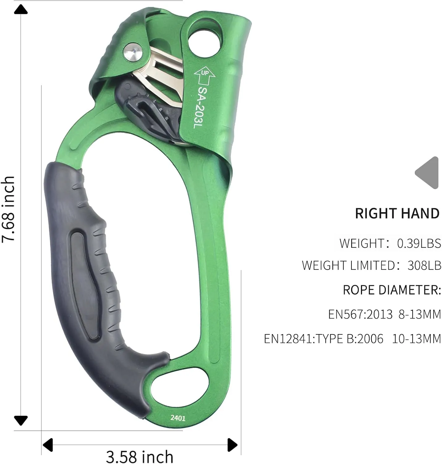 CE Hand Ascender,140kgs Rappelling Gear Equipment with Ergonomic Rubber Handle for Rock Climbing Tree Arborist, Climbing Rescue Caving, Mountaineering, 8~13MM Rope, 4kN,Right/Left Hand