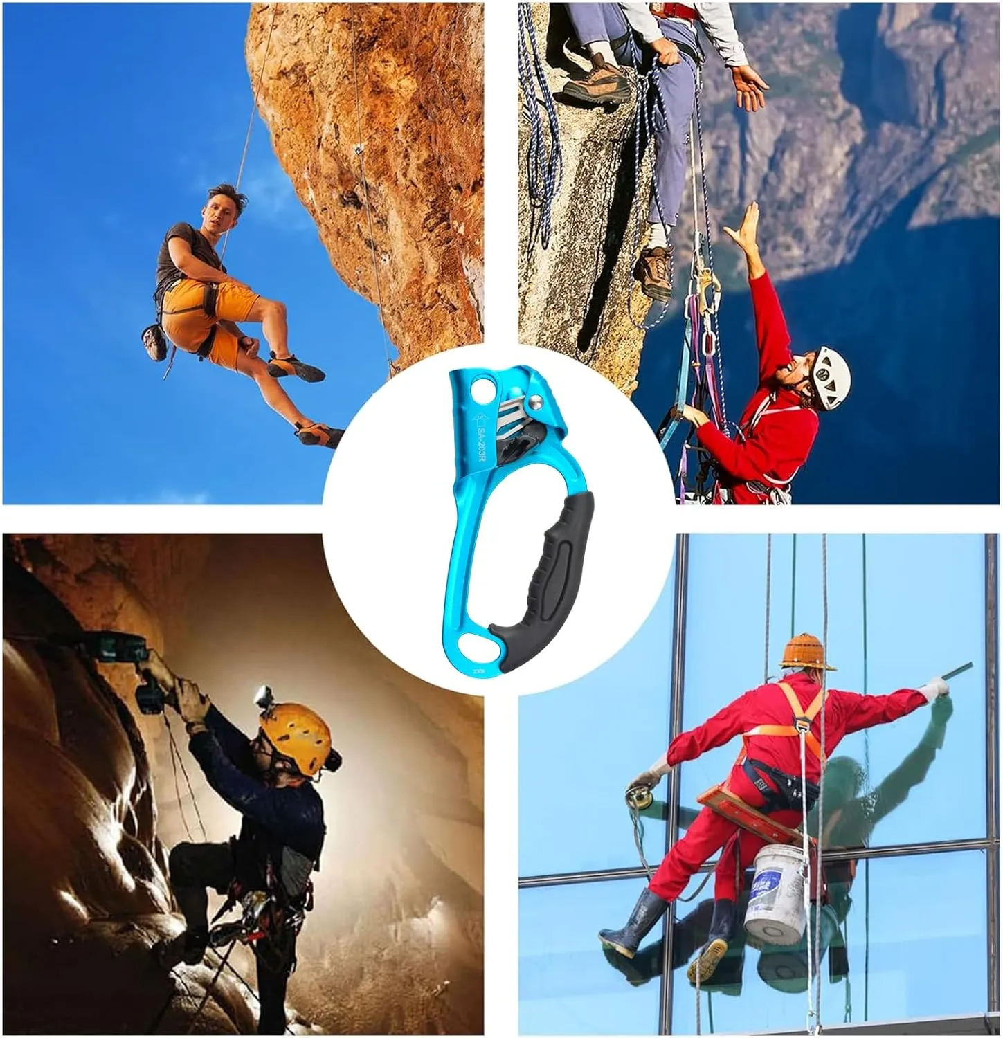 CE Hand Ascender,140kgs Rappelling Gear Equipment with Ergonomic Rubber Handle for Rock Climbing Tree Arborist, Climbing Rescue Caving, Mountaineering, 8~13MM Rope, 4kN,Right/Left Hand