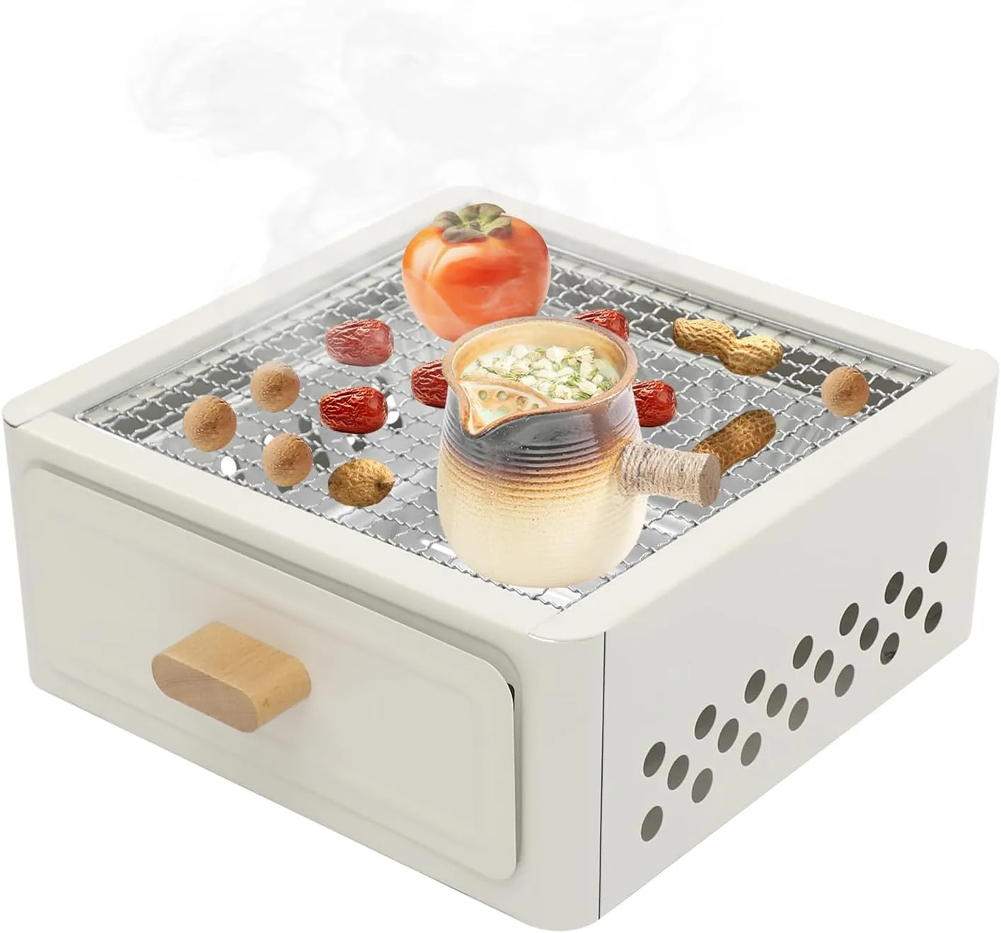 Charcoal BBQ Grill Tabletop, Square Stainless Steel Barbecue Grill with Foldable Stove Legs, Barbecue Stove for Outdoor Camping Picnic Patio Backyard Cooking