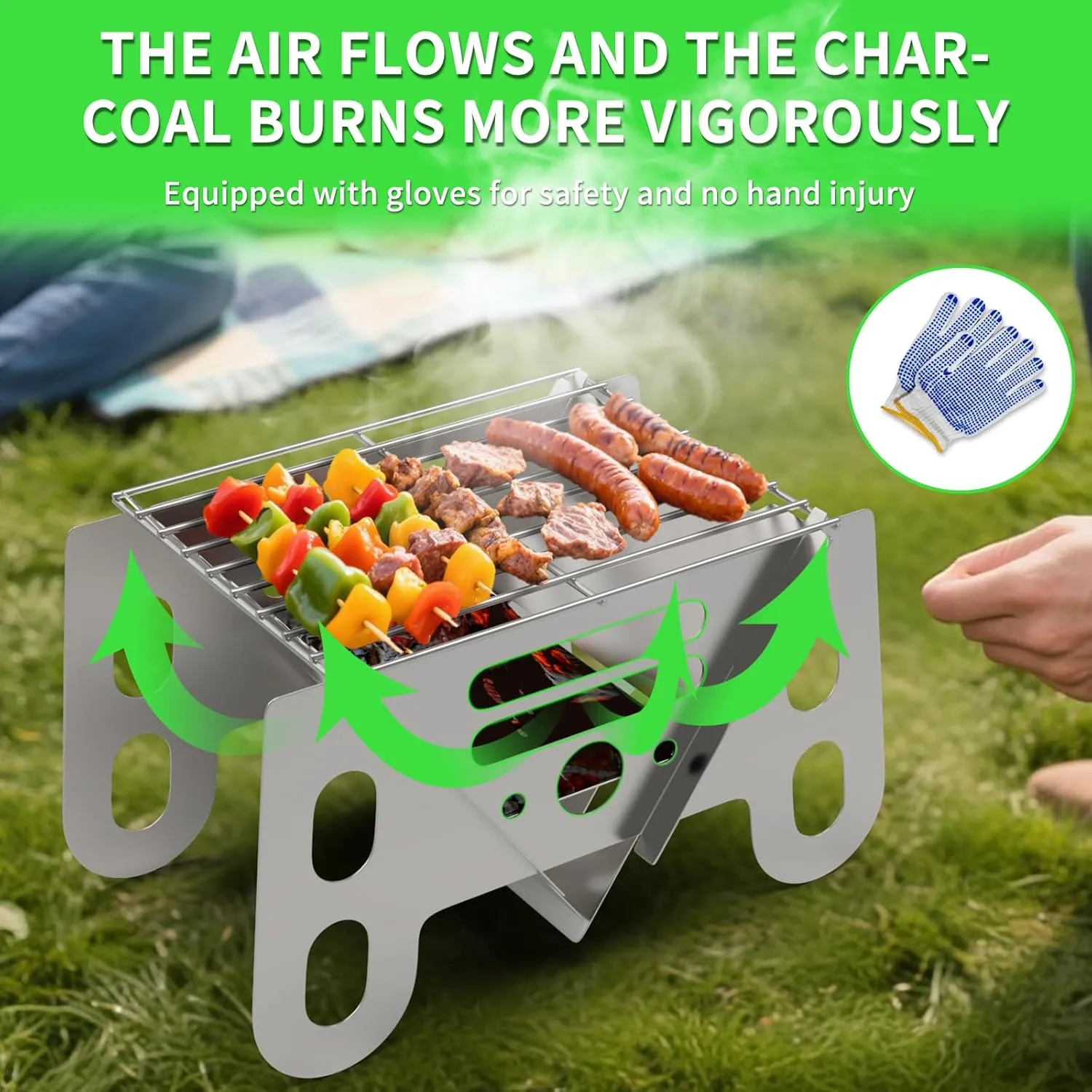 Charcoal Grills, Small Portable BBQ Charcoal Grill Foldable for Camping, Beach & Balcony – Stainless Steel, V-shaped, Mini Outdoor Grill with Carrying Bag – Asadores De Carbon Portatil, S