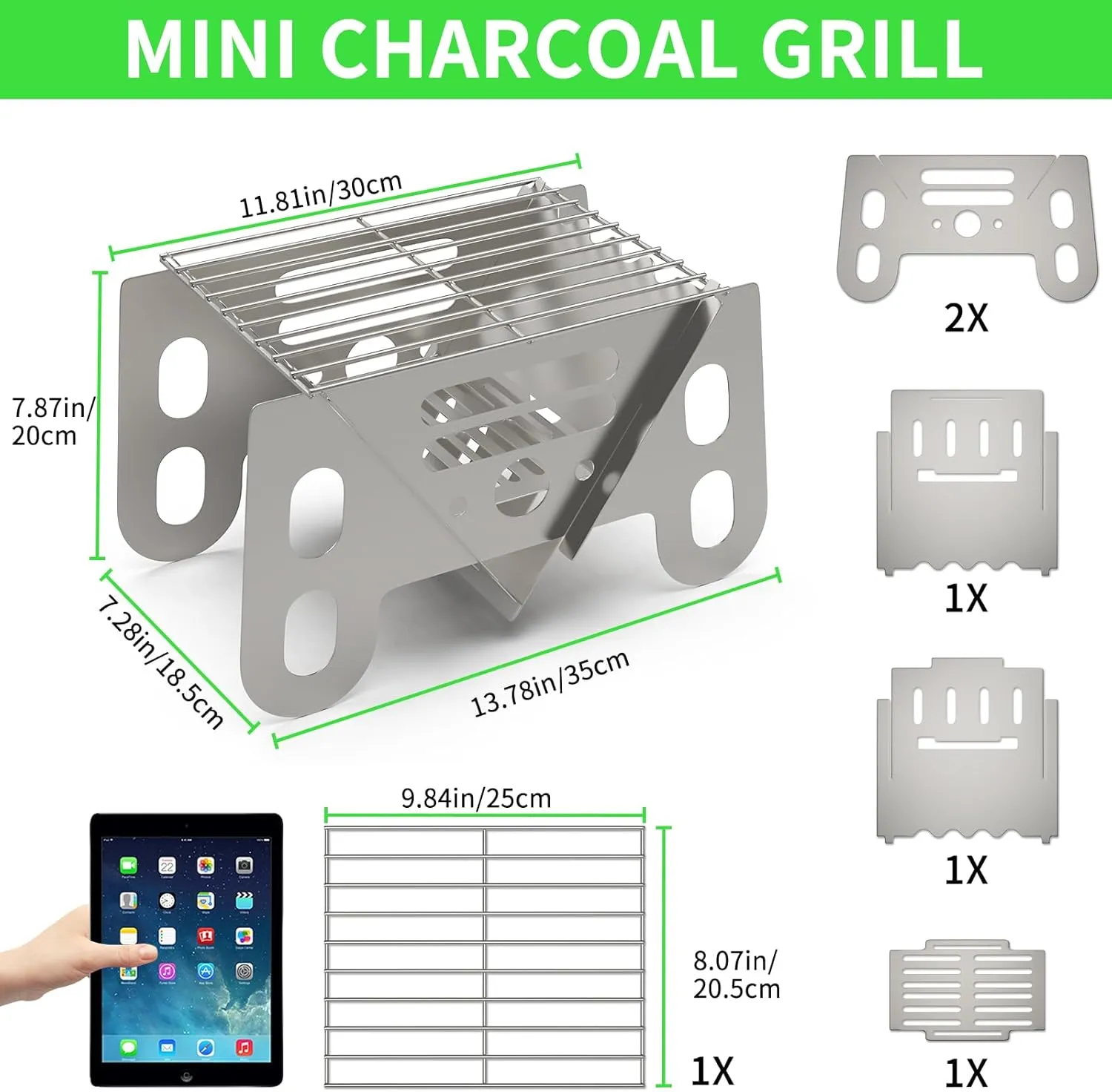 Charcoal Grills, Small Portable BBQ Charcoal Grill Foldable for Camping, Beach & Balcony – Stainless Steel, V-shaped, Mini Outdoor Grill with Carrying Bag – Asadores De Carbon Portatil, S