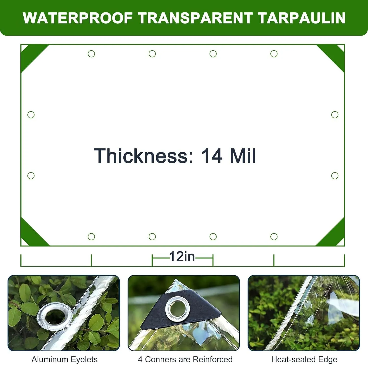 Clear Tarp 6x10ft Clear Tarps Heavy Duty Water Resistant with Reinforced Edge,14Mil Thickened Transparent Tear Resistant Water Resistant PVC Vinyl Tarpaulin Enclosure for Patio, Greenhouse Outdoor