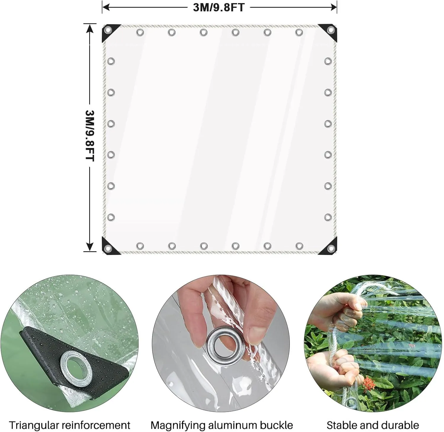 Clear Tarps Heavy Duty Waterproof, Transparent PVC Vinyl Tarpaulin with Grommets, Ropes, Reinforced Edge, Tear-Resistant, Anti-UV for Greenhouse, Patio, Garden, Porch, Pavilion, Outdoor