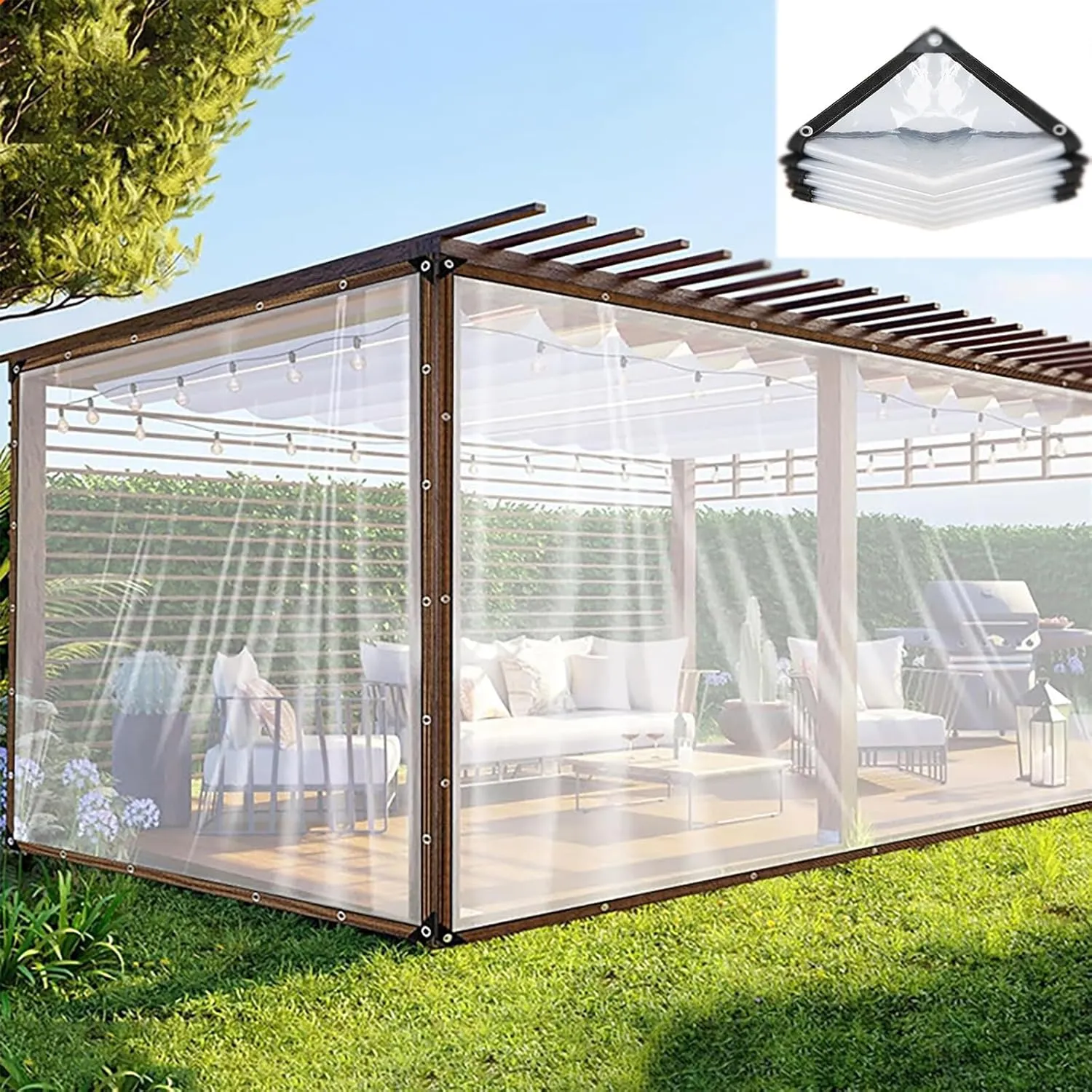 Clear Waterproof Tarps,Transparent Heavy Duty Water Resistant Tarp Cover,7x7 Ft 7x10ft 7x13ft Tarpaulin Transparent of Patio,for Patio,Porch and Outdoor(13x13 ft(4x4m))