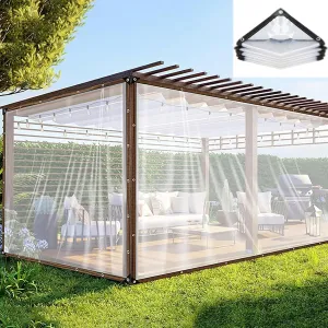 Clear Waterproof Tarps,Transparent Heavy Duty Water Resistant Tarp Cover,7x7 Ft 7x10ft 7x13ft Tarpaulin Transparent of Patio,for Patio,Porch and Outdoor(13x13 ft(4x4m))
