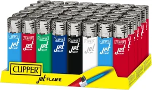 Clipper - Classic Jet Flame - Refillable Jet Flame Torch Lighter in Clipper Iconic Shape - Adjustable Windproof Flame - Reuse Over and Over with Butane Refill - 48 Pack - Assorted Solids