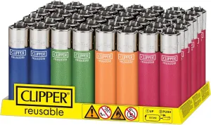 Clipper - Classic Large Reusable Lighter - Iconic Premium Refillable Lighters Bulk Pack - Replace Butane, Flint, and Spark Wheel for Unlimited Lights - 48 Pack - Metallic Flourescent