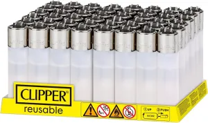 Clipper - Classic Large Reusable Lighter - Iconic Premium Refillable Lighters Bulk Pack - Replace Butane, Flint, and Spark Wheel for Unlimited Lights - 48 Pack - Translucent White
