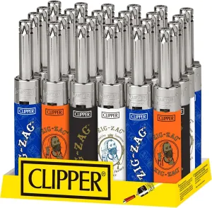 Clipper Lighters – Minitube Zig Zag Design - 24ct - Safe Butane Clipper Lighter - Refillable and Reusable - Soft Flame