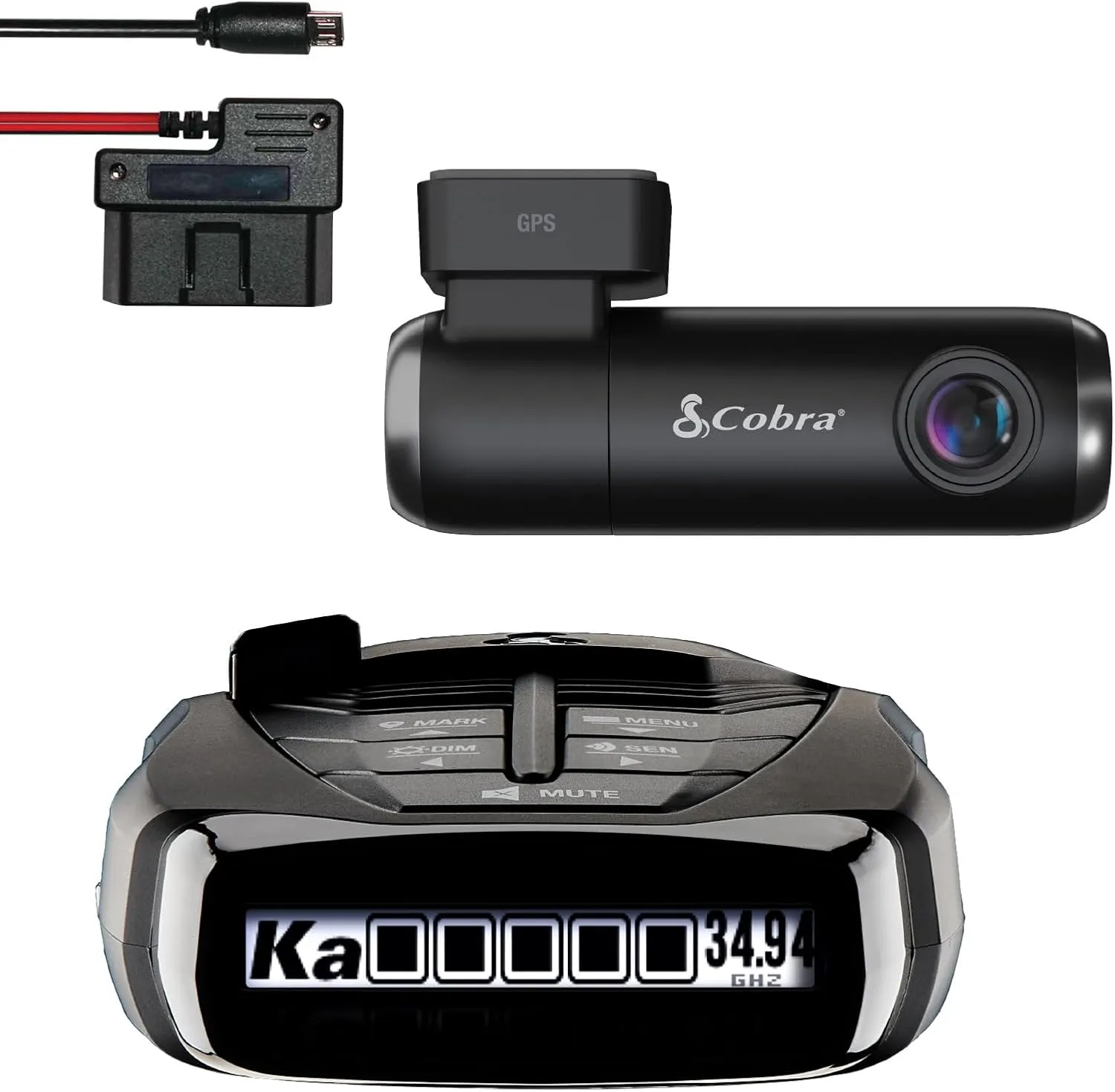 Cobra RAD 480i Laser Radar Detector & SC100 Smart Dash Cam   2.5A OBD Port to Micro USB Hardwire Kit: Long Range Front and Rear Detection, DSP, Full HD 1080P Resolution, Built-in WiFi & GPS