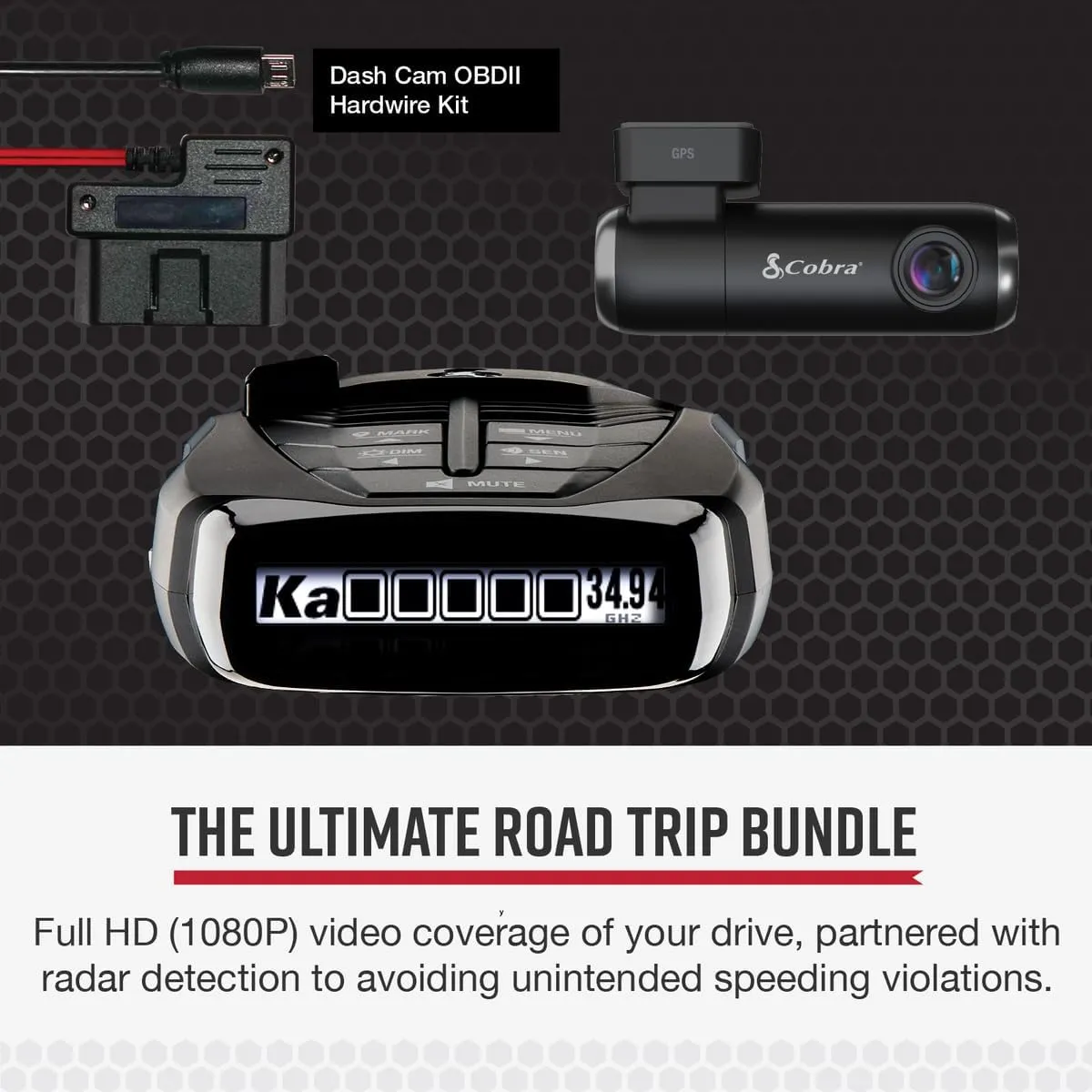 Cobra RAD 480i Laser Radar Detector & SC100 Smart Dash Cam   2.5A OBD Port to Micro USB Hardwire Kit: Long Range Front and Rear Detection, DSP, Full HD 1080P Resolution, Built-in WiFi & GPS